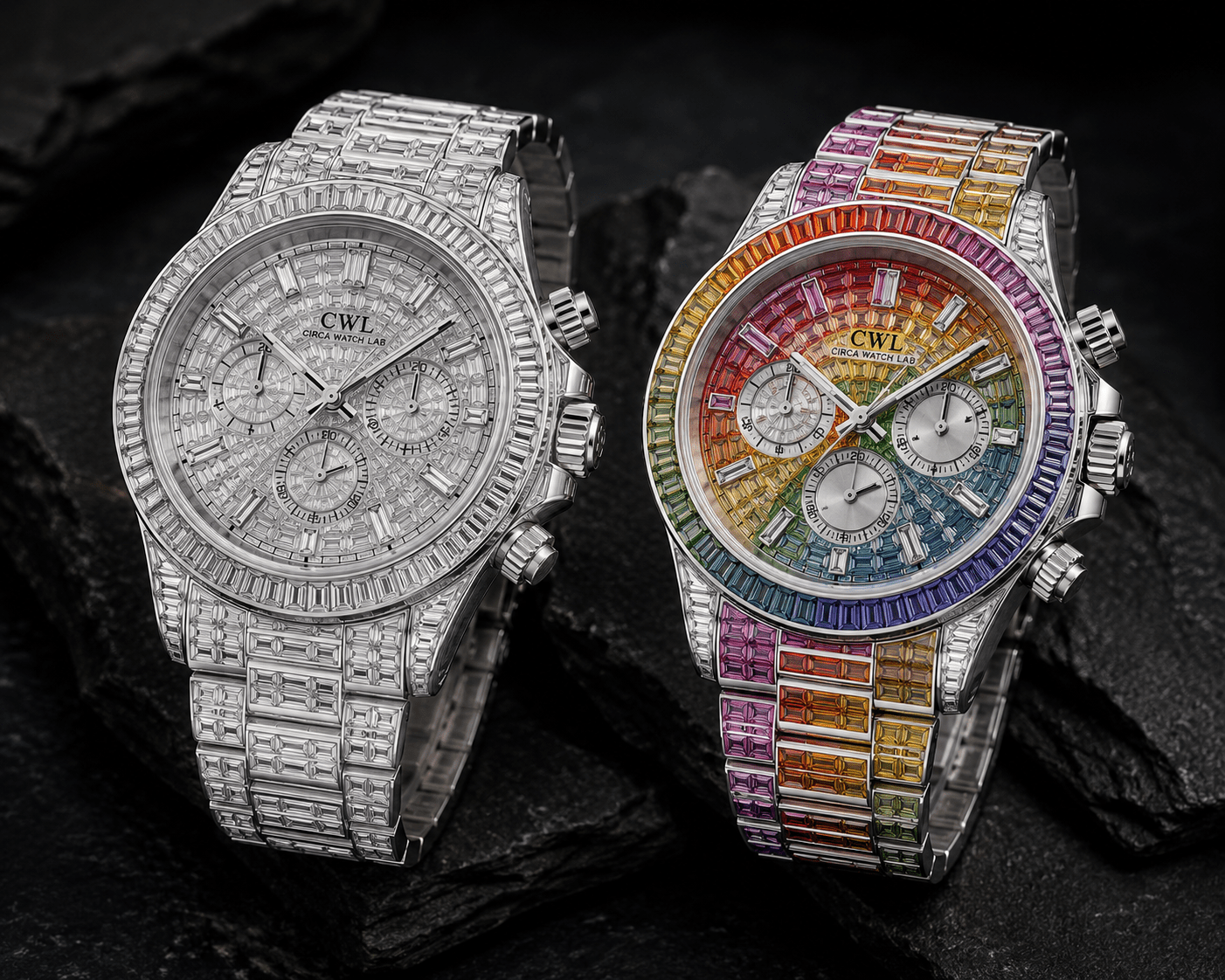 Platinum and Rainbow Baguette Seitona Mod Watches That Take Chronograph Luxury to a Completely Different Level - Circa Watch Labs