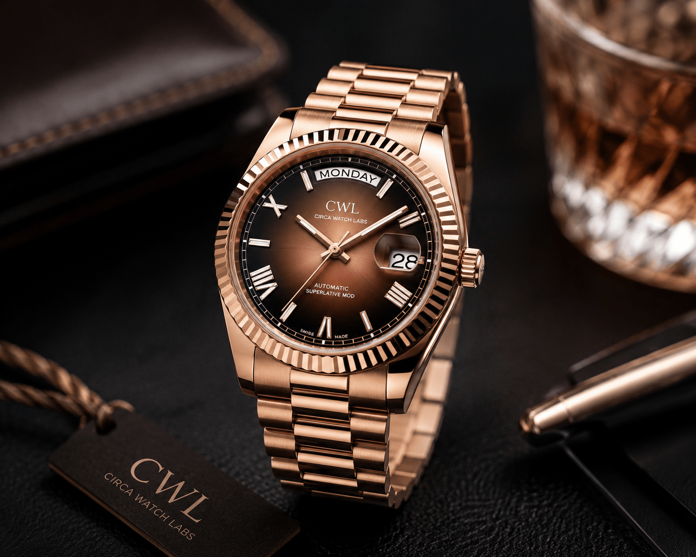 Premium Ombre Rose Gold Day-Date Mod Watches That Are Redefining What a Presidential Timepiece Can Look Like - Circa Watch Labs