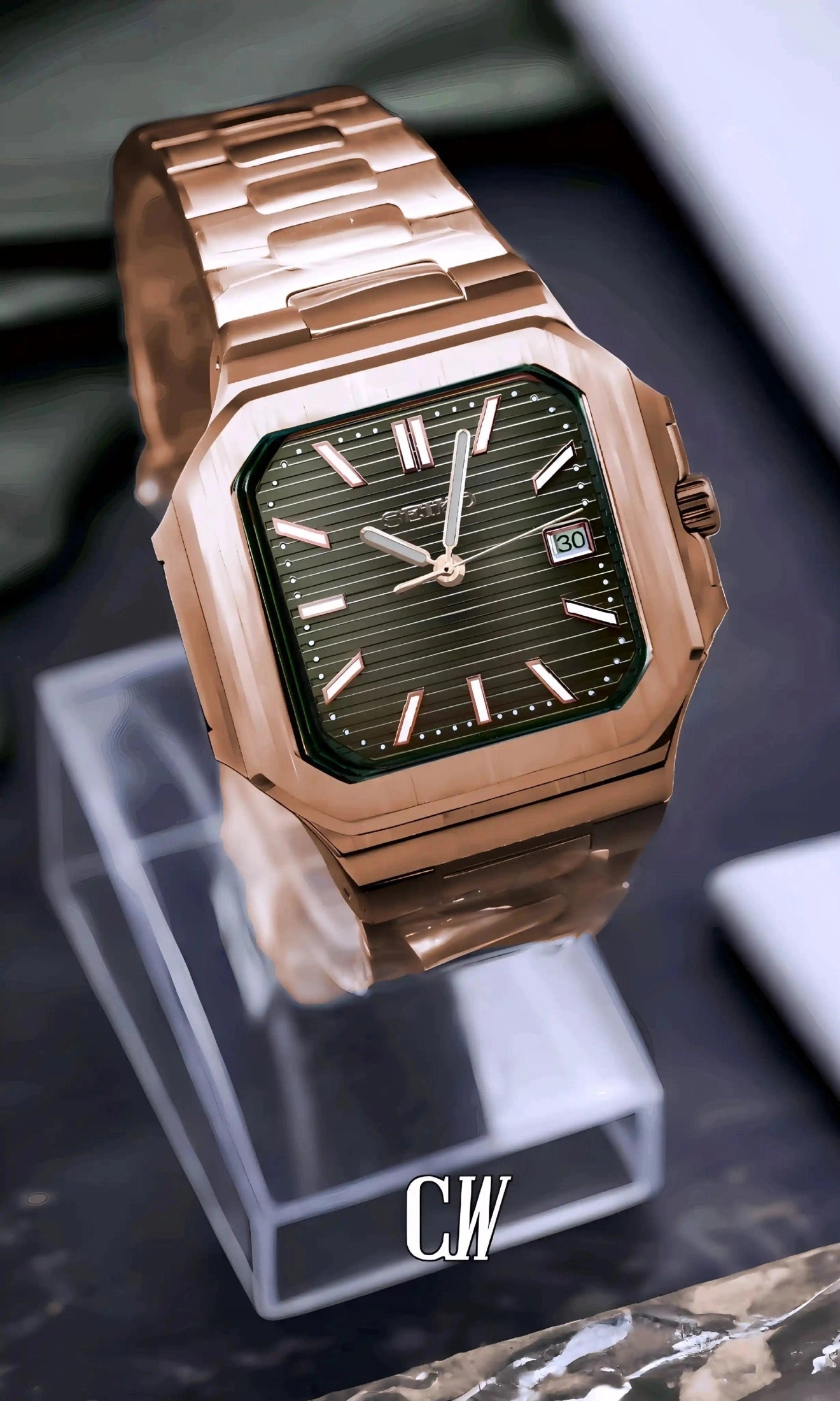 Cubito mod watch rose gold olive green-Circa Watch Labs