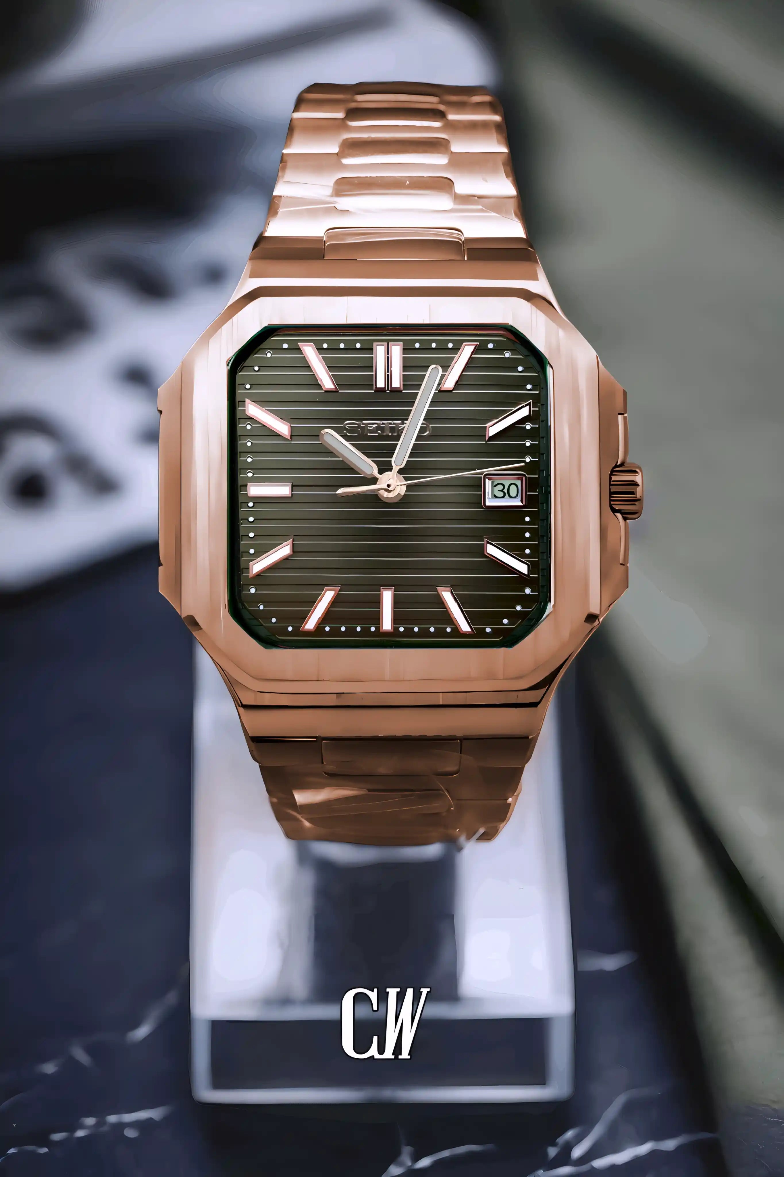 Seikocubitus mod watch rose gold olive green