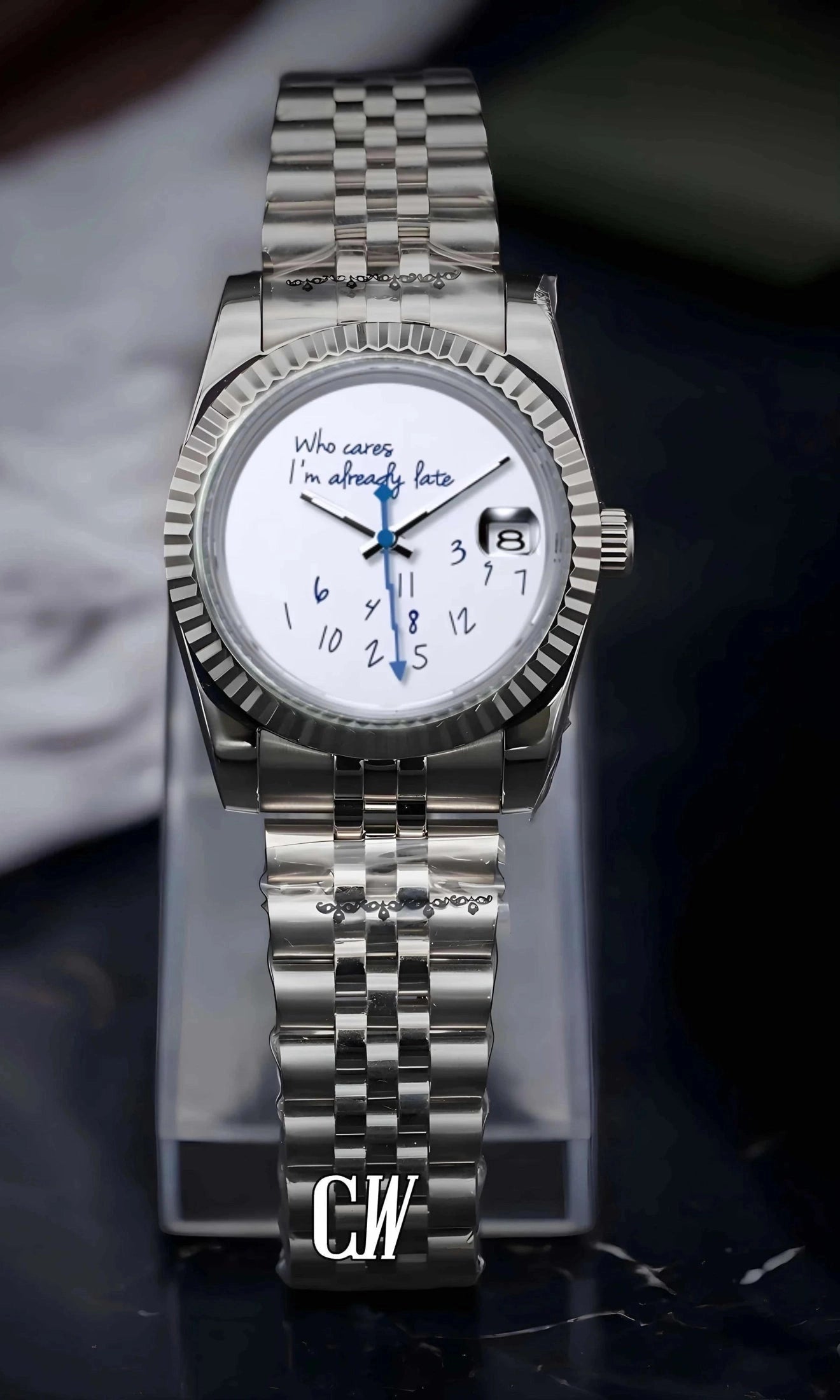 DJ mod 'who cares I'm already late' white watch-Circa Watch Labs