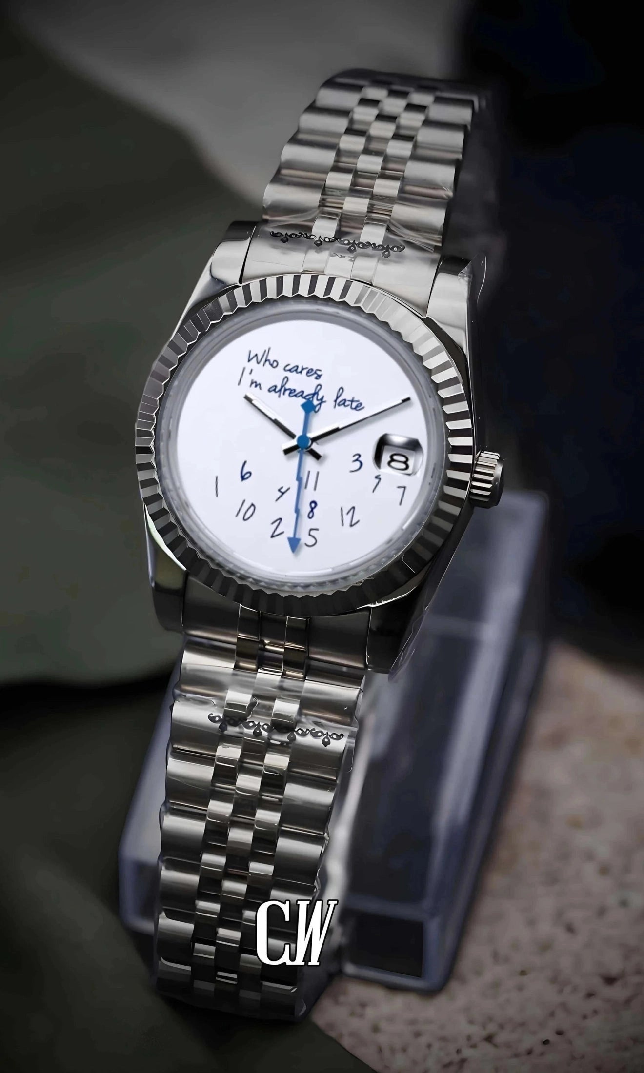 DJ mod 'who cares I'm already late' white watch-Circa Watch Labs