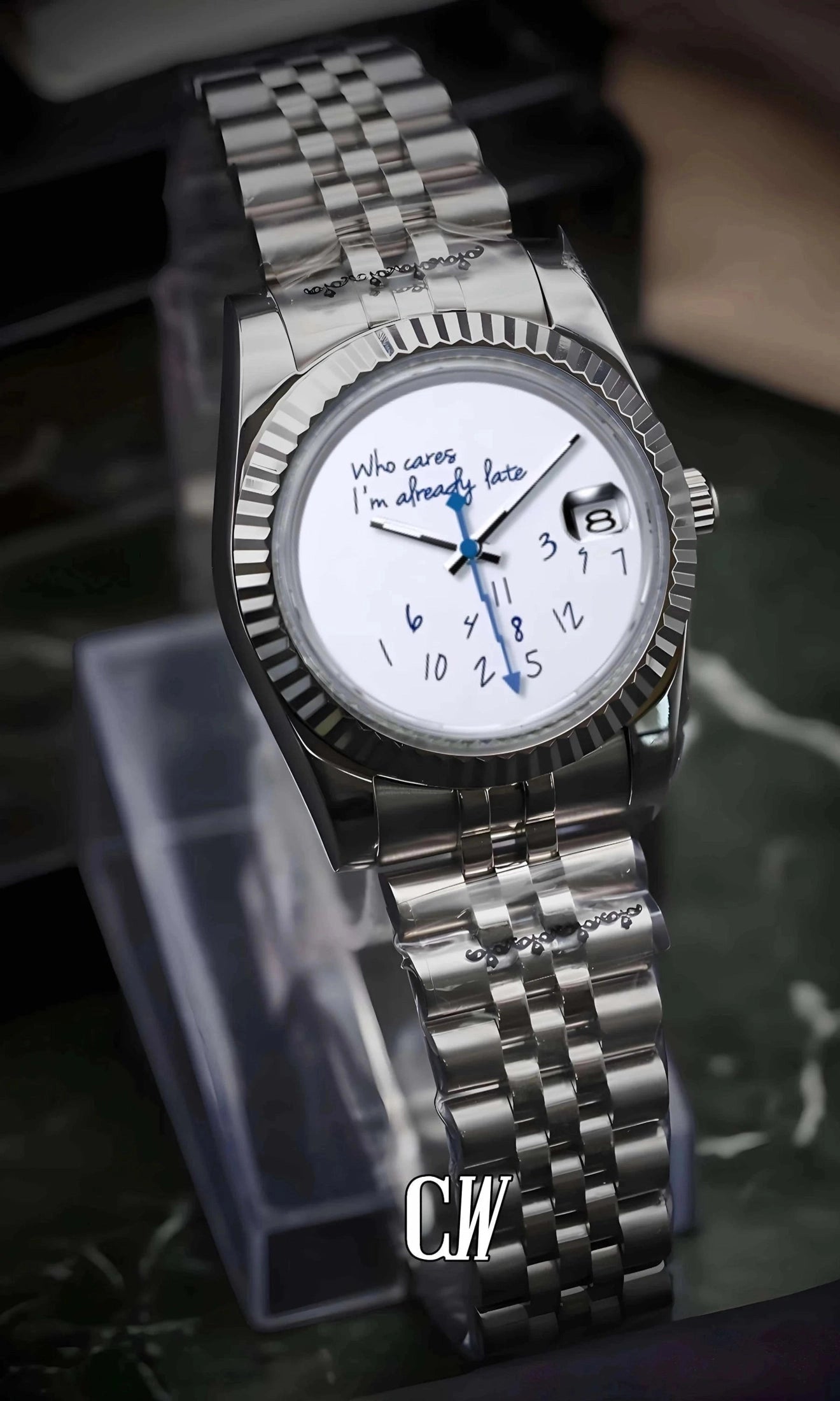 DJ mod 'who cares I'm already late' white watch-Circa Watch Labs