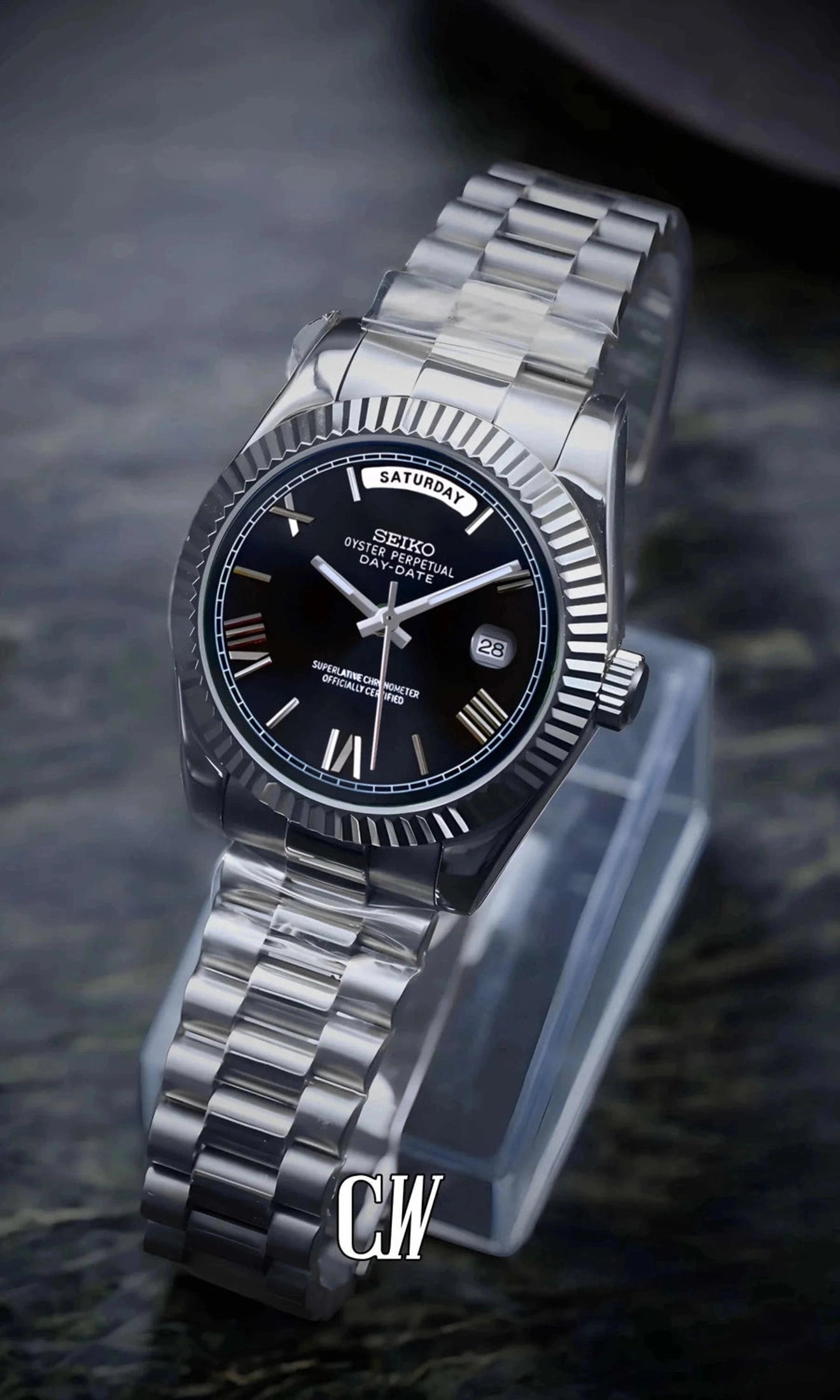 Daydate mod black roman numeral automatic watch-Circa Watch Labs