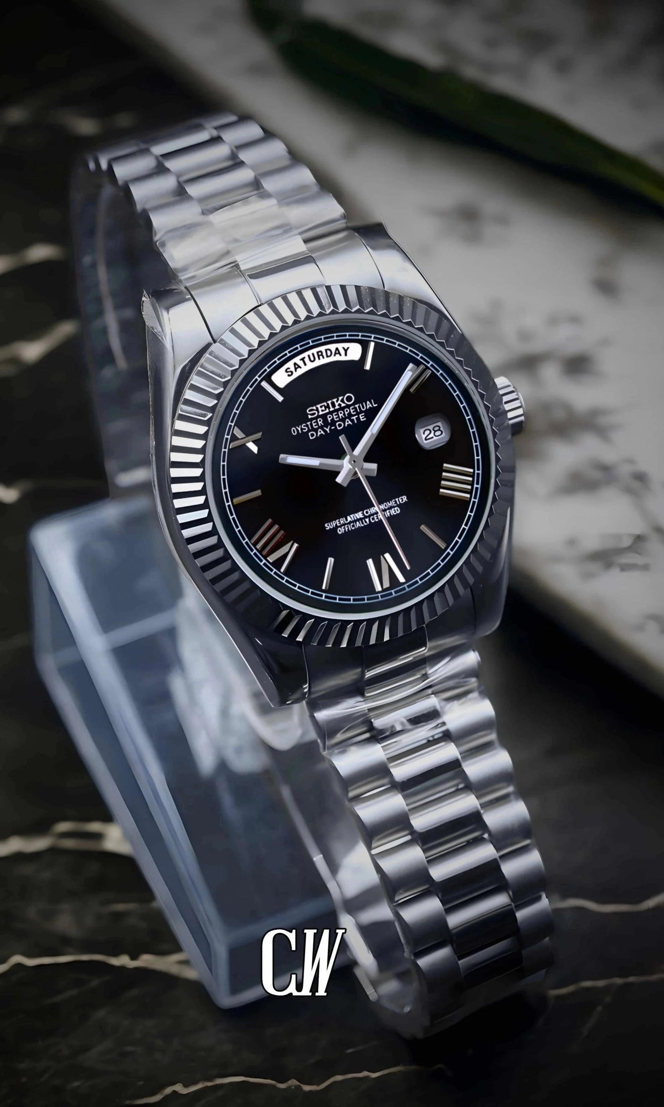 Daydate mod black roman numeral automatic watch-Circa Watch Labs