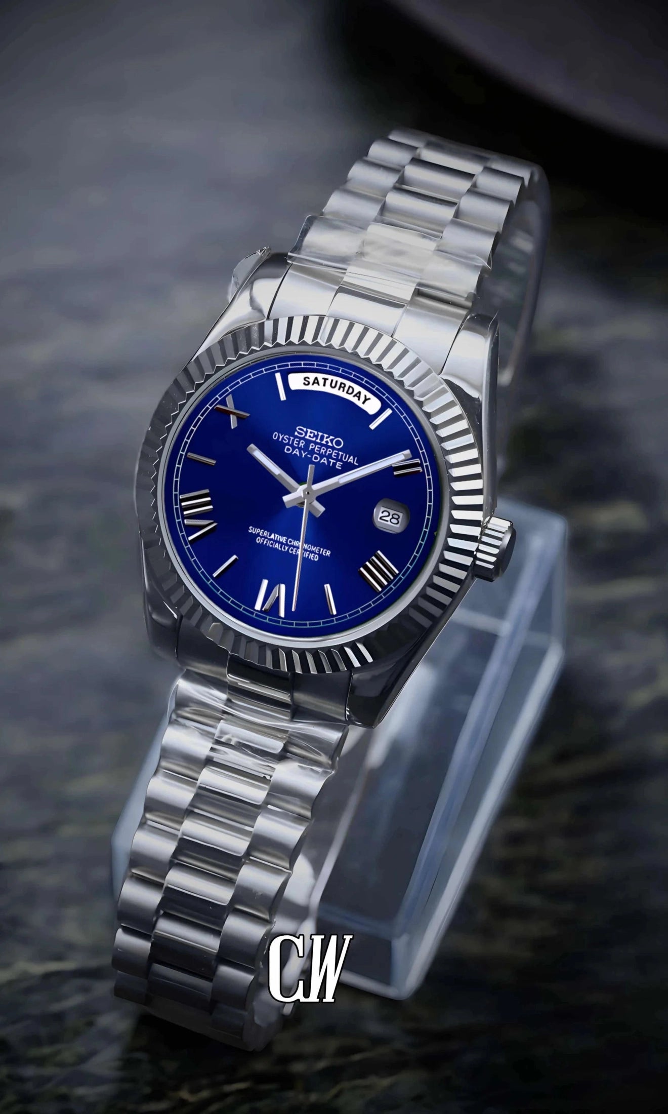 Daydate mod blue roman numeral automatic watch-Circa Watch Labs