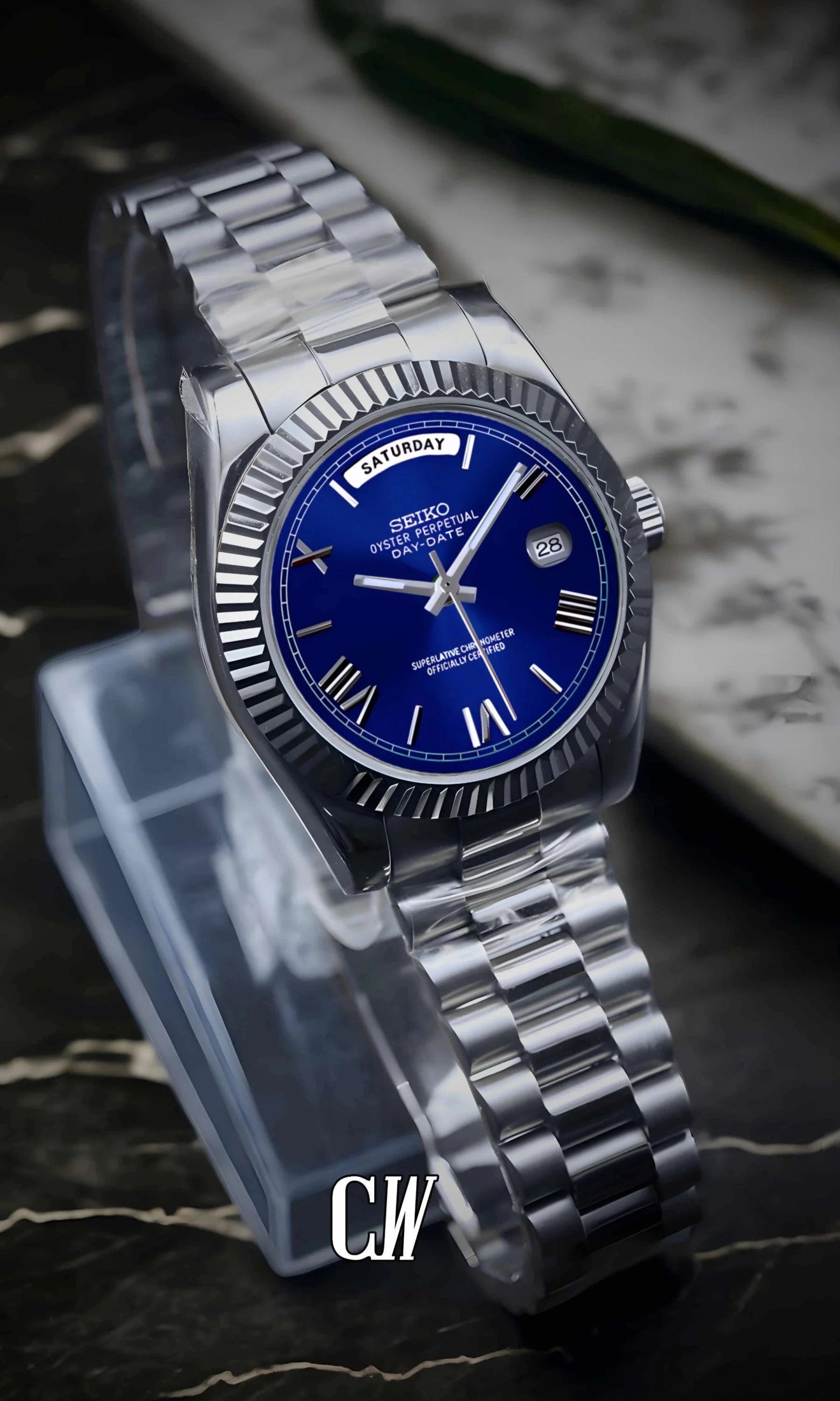 Daydate mod blue roman numeral automatic watch-Circa Watch Labs