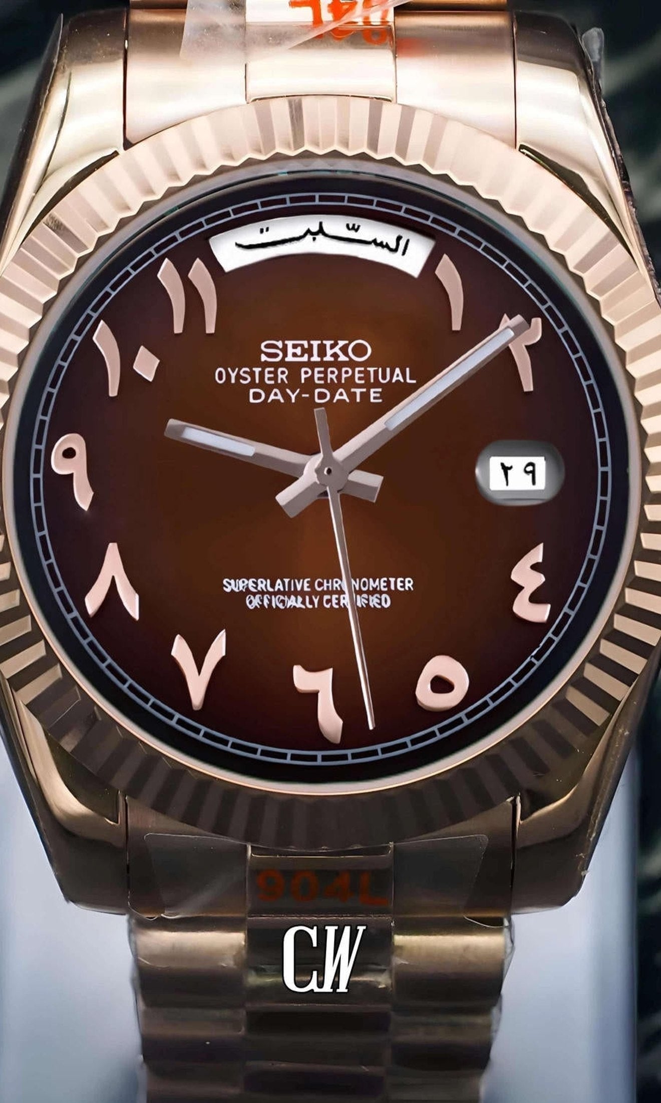 Daydate mod chocolate rose gold arabic dial automatic watch-Circa Watch Labs