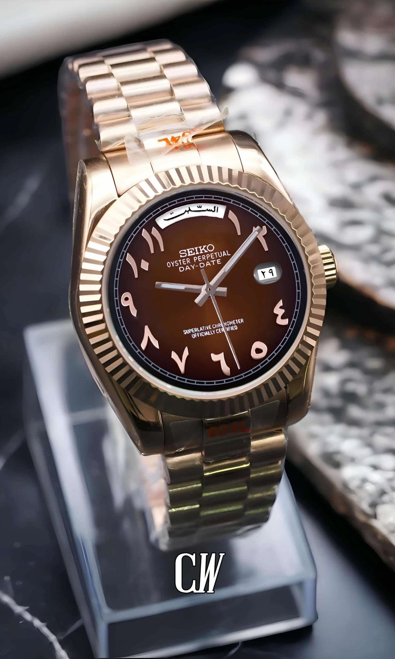 Daydate mod chocolate rose gold arabic dial automatic watch-Circa Watch Labs