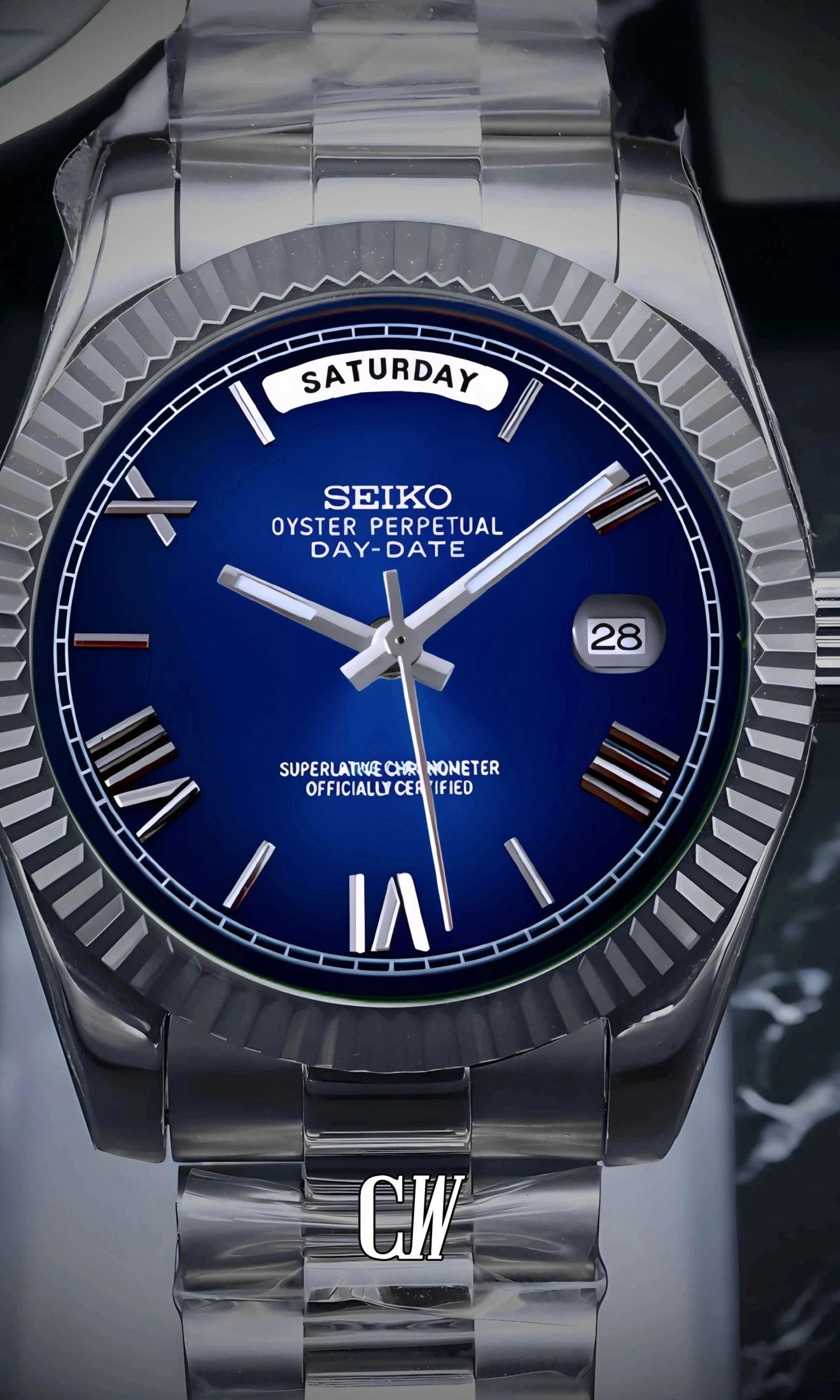 Daydate mod dark blue roman numeral automatic watch-Circa Watch Labs