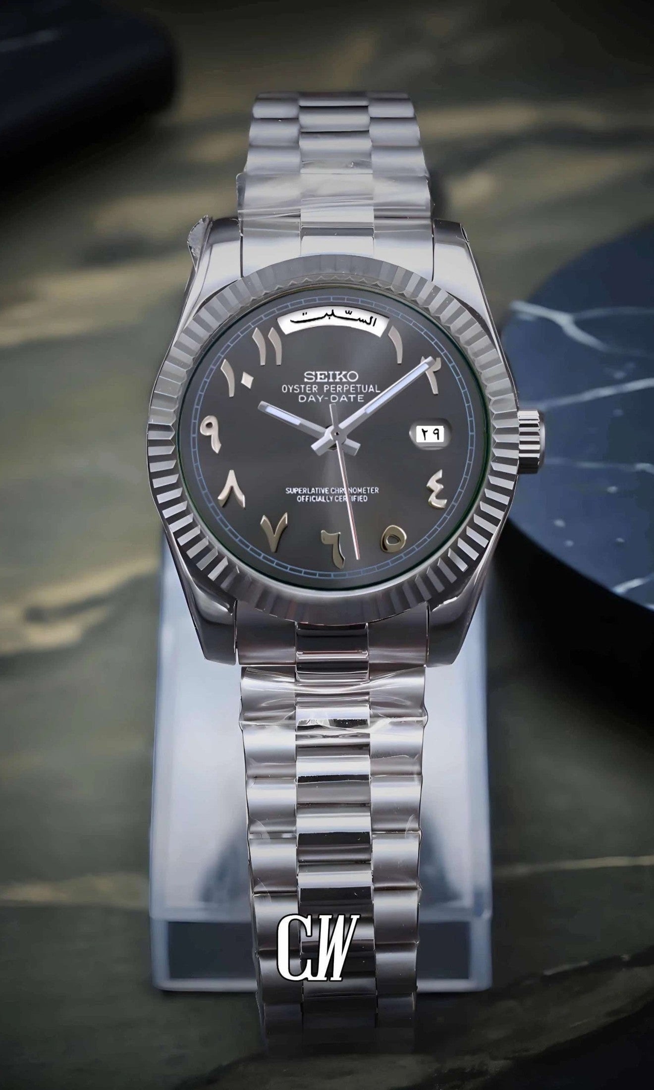 Daydate mod grey arabic automatic watch-Circa Watch Labs