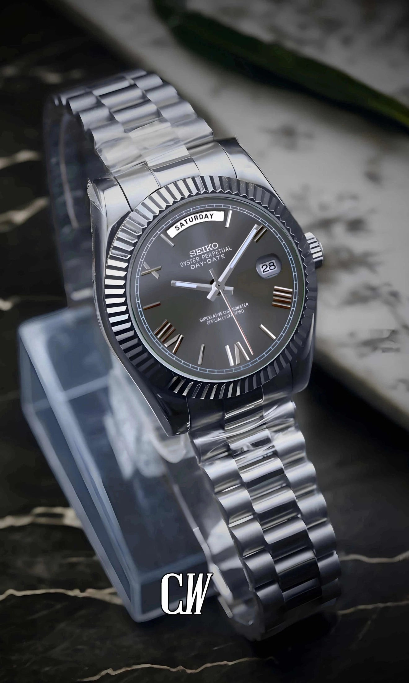 Daydate mod grey roman numeral automatic watch-Circa Watch Labs