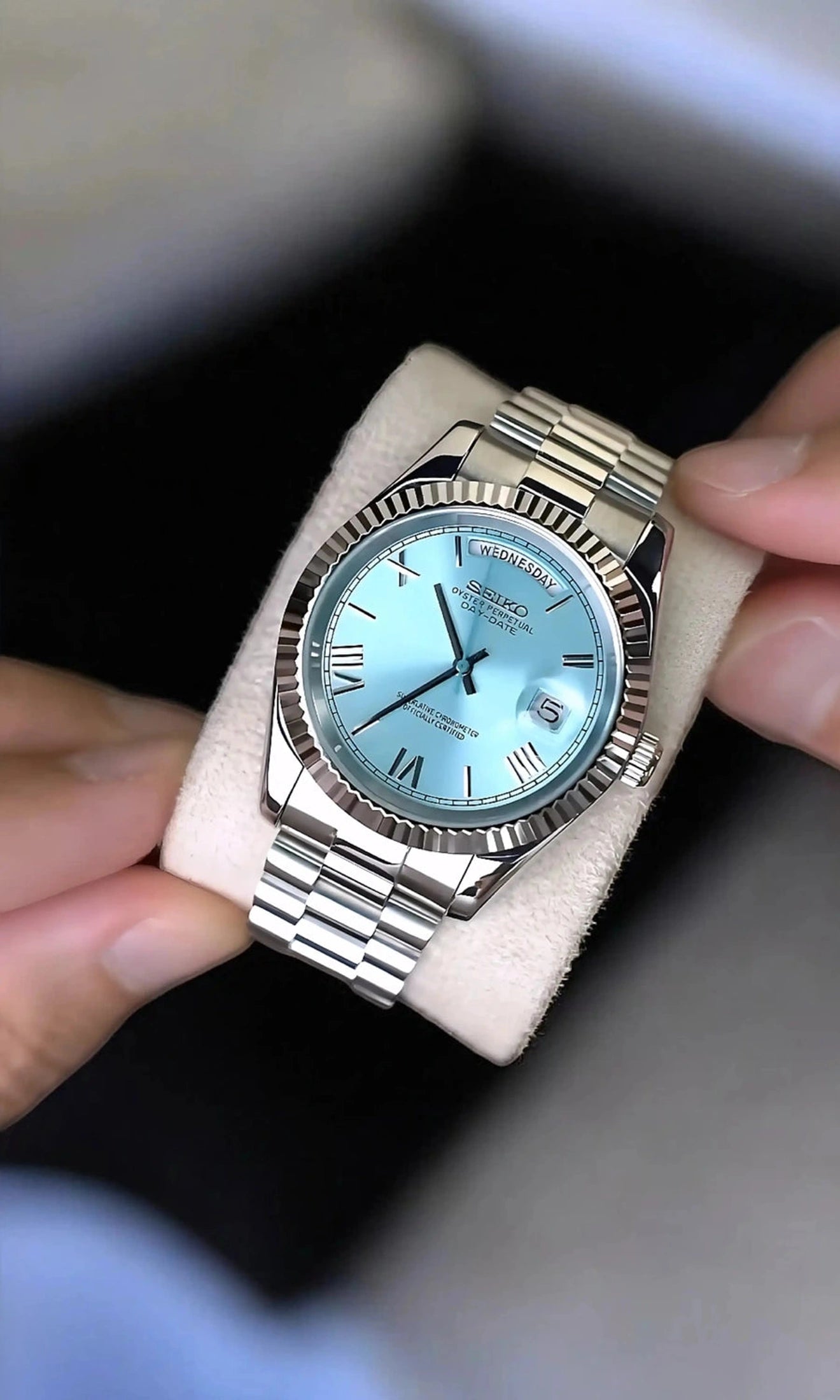 Daydate mod ice blue roman numeral automatic watch-Circa Watch Labs