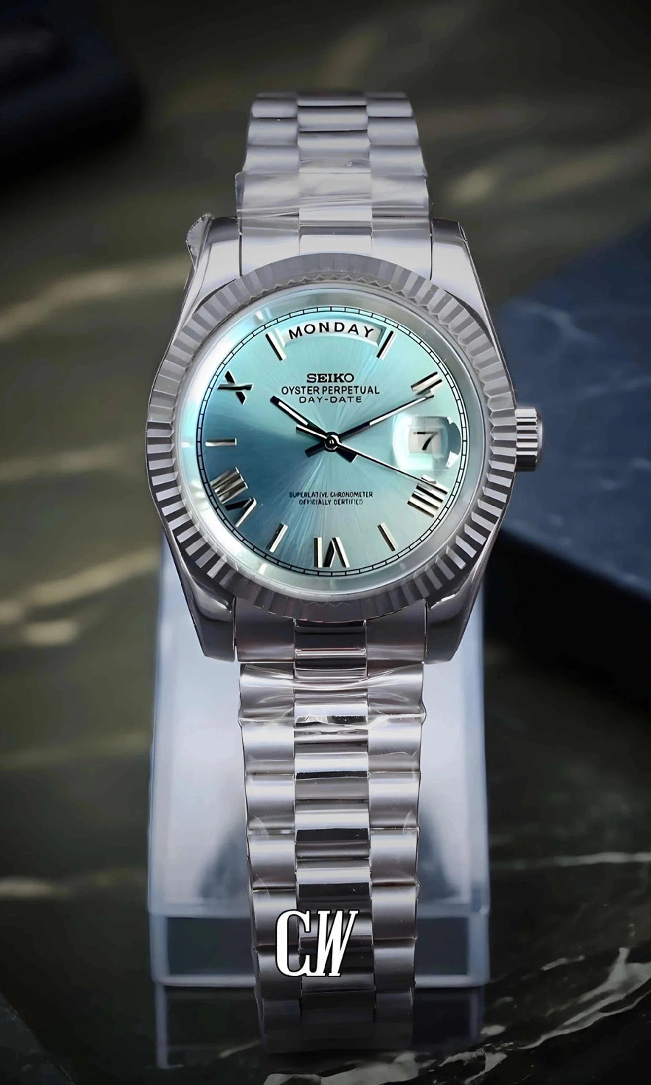 Daydate mod ice blue roman numeral automatic watch-Circa Watch Labs