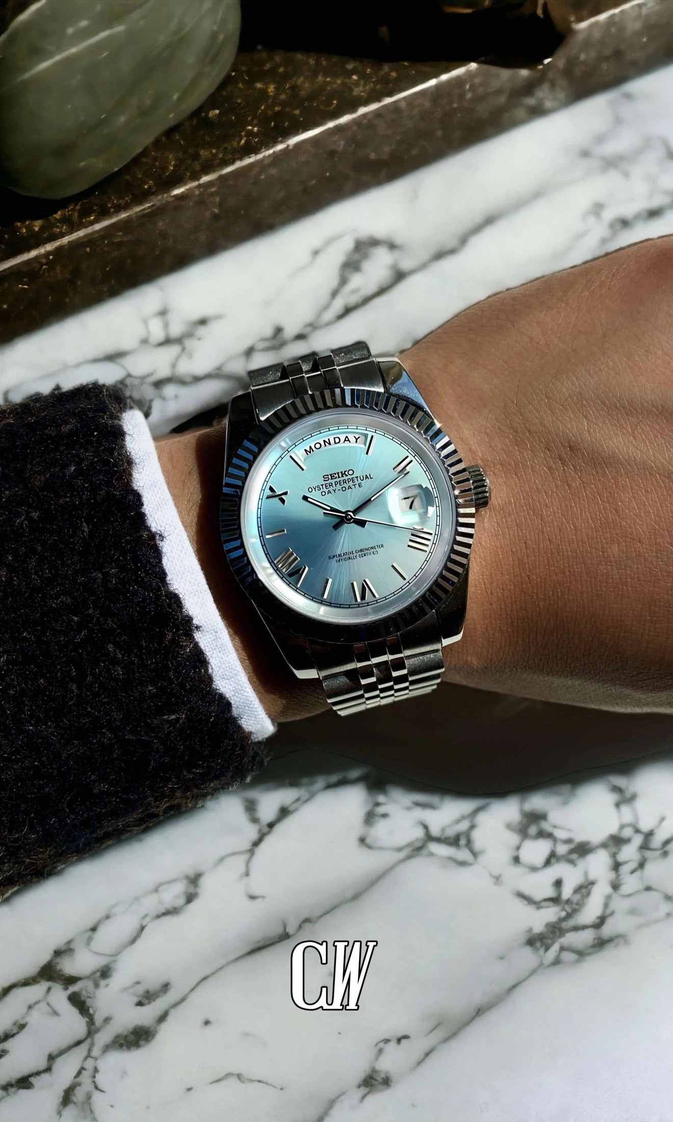 Daydate mod ice blue roman numeral automatic watch-Circa Watch Labs