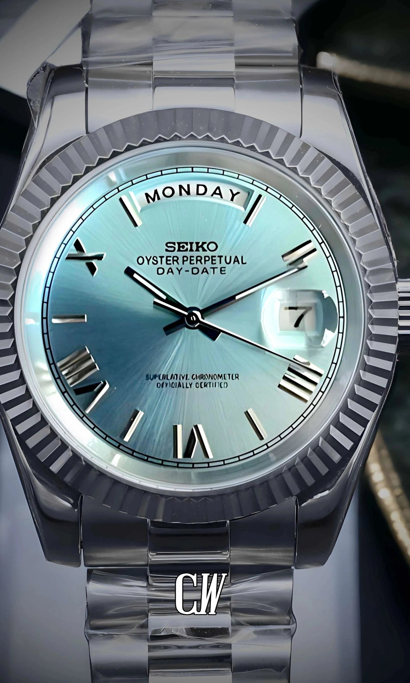 Daydate mod ice blue roman numeral automatic watch-Circa Watch Labs