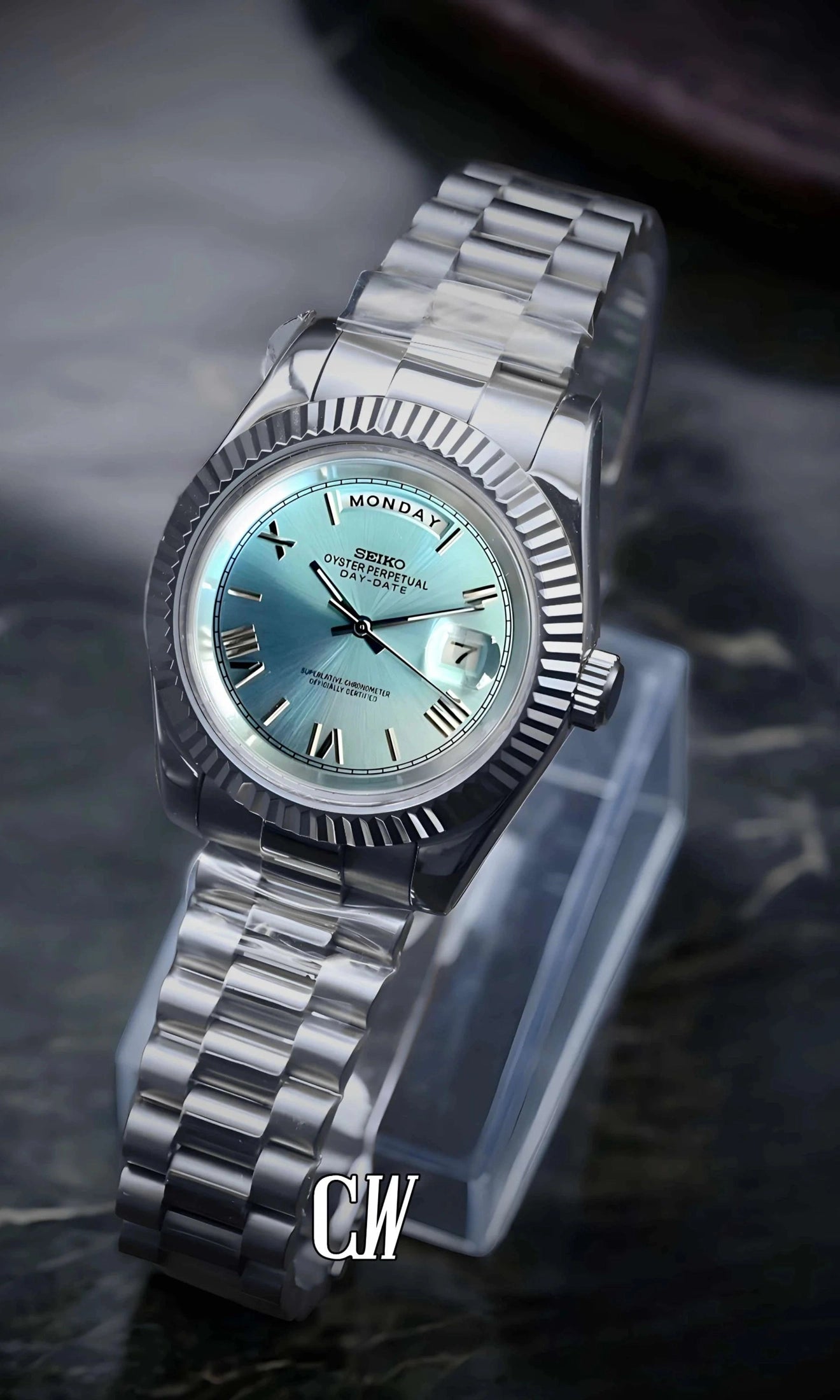 Daydate mod ice blue roman numeral automatic watch-Circa Watch Labs