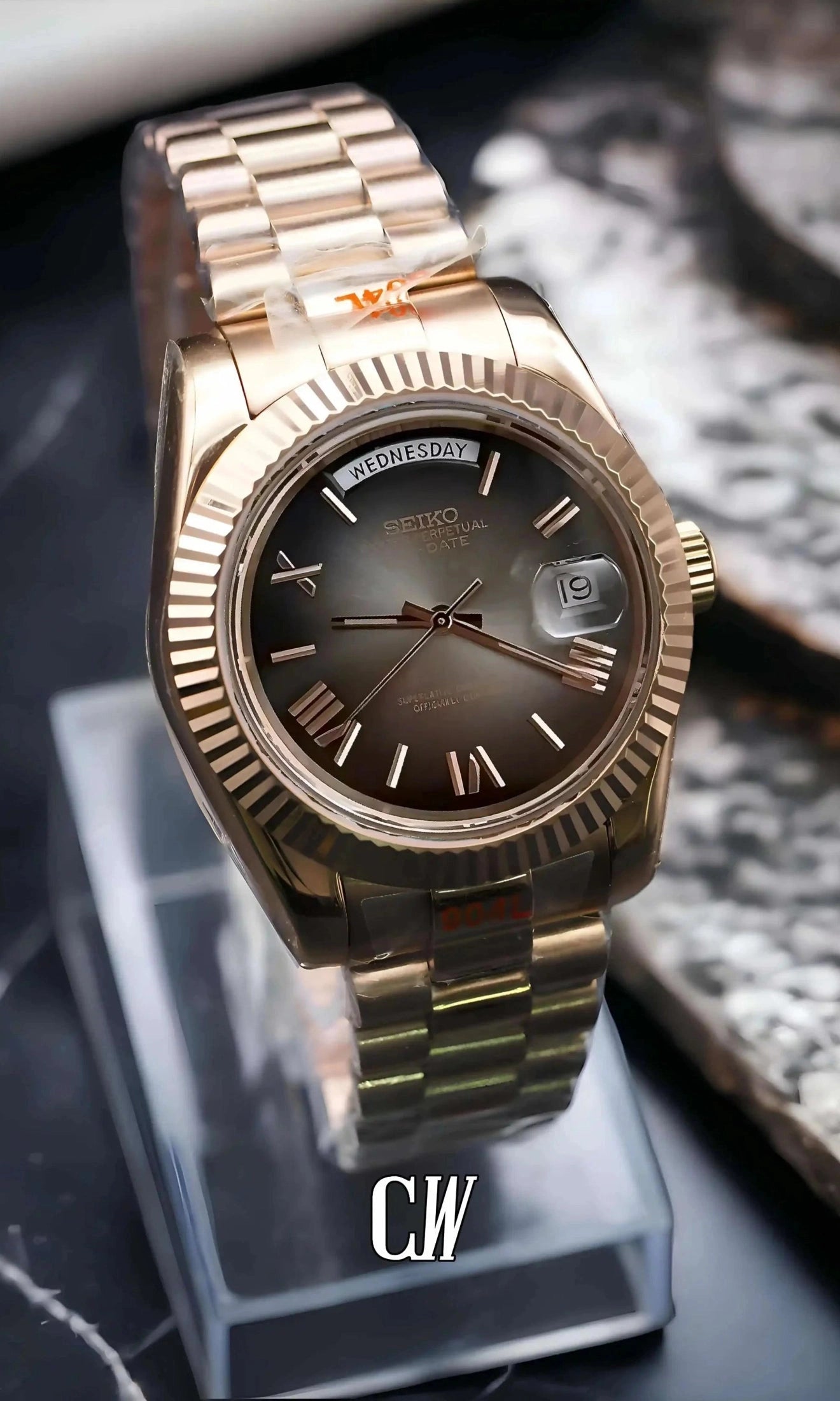 Daydate mod ombré rose gold roman numeral automatic watch-Circa Watch Labs