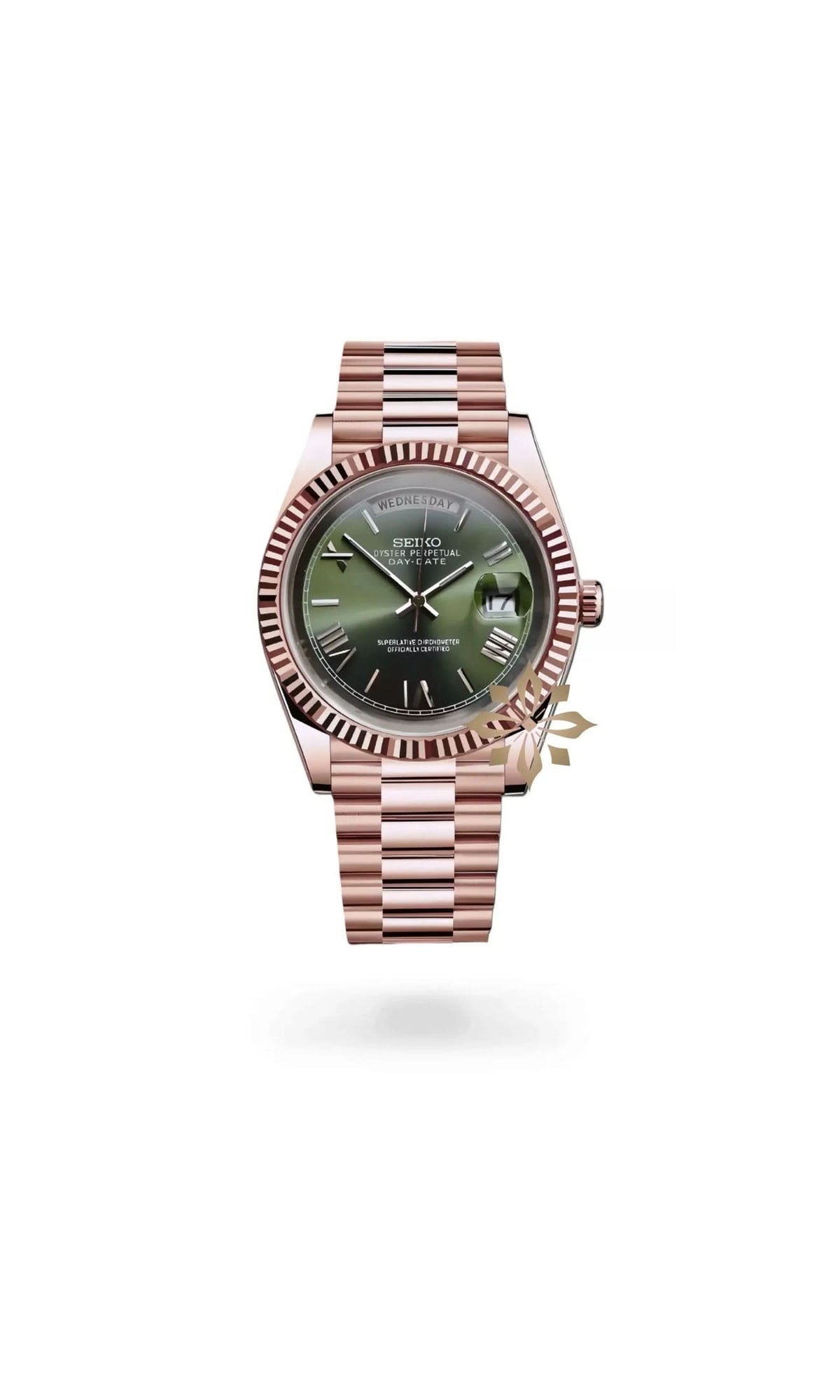 Daydate mod rose gold automatic watch display picture 1