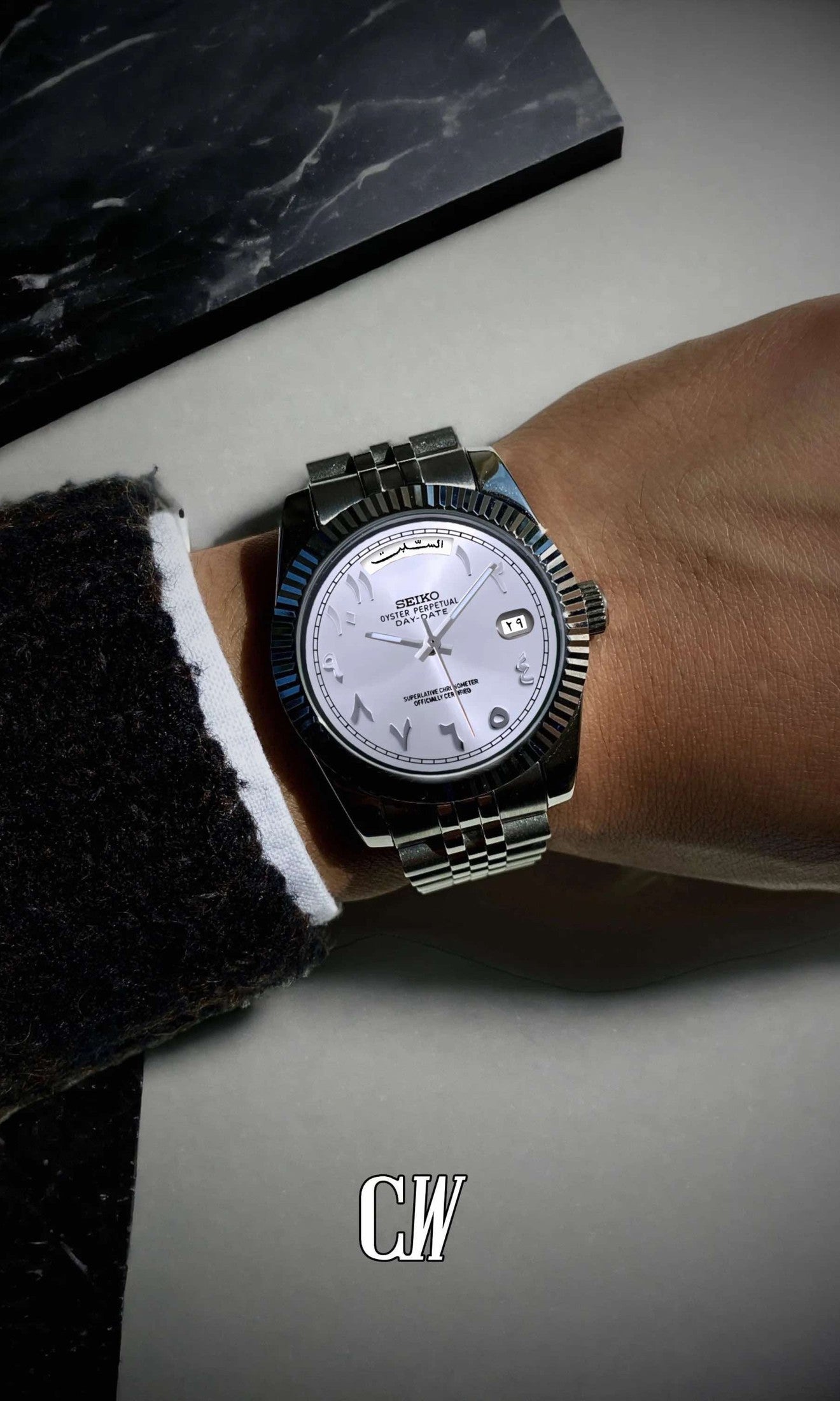 Daydate mod white arabic automatic watch-Circa Watch Labs