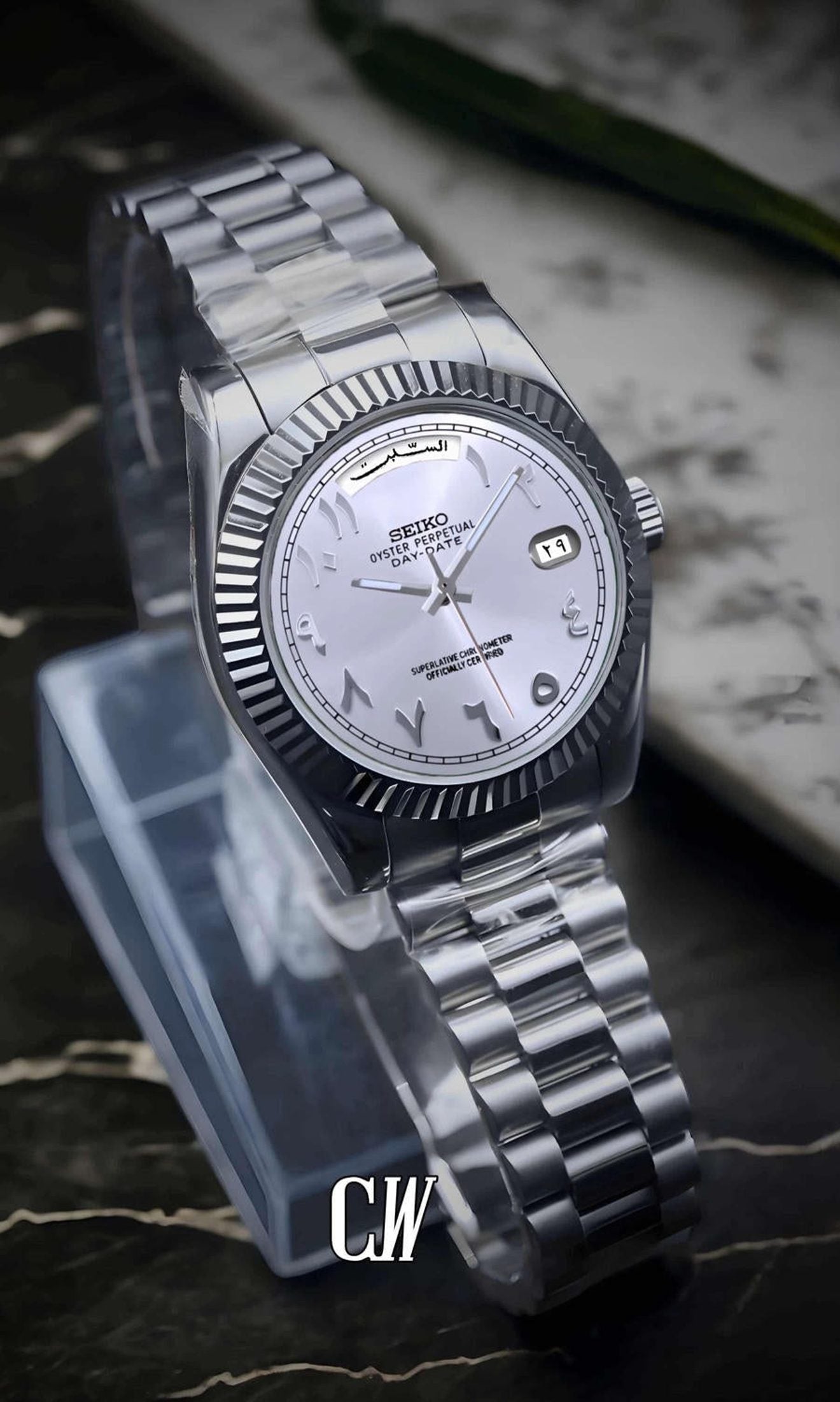 Daydate mod white arabic automatic watch-Circa Watch Labs