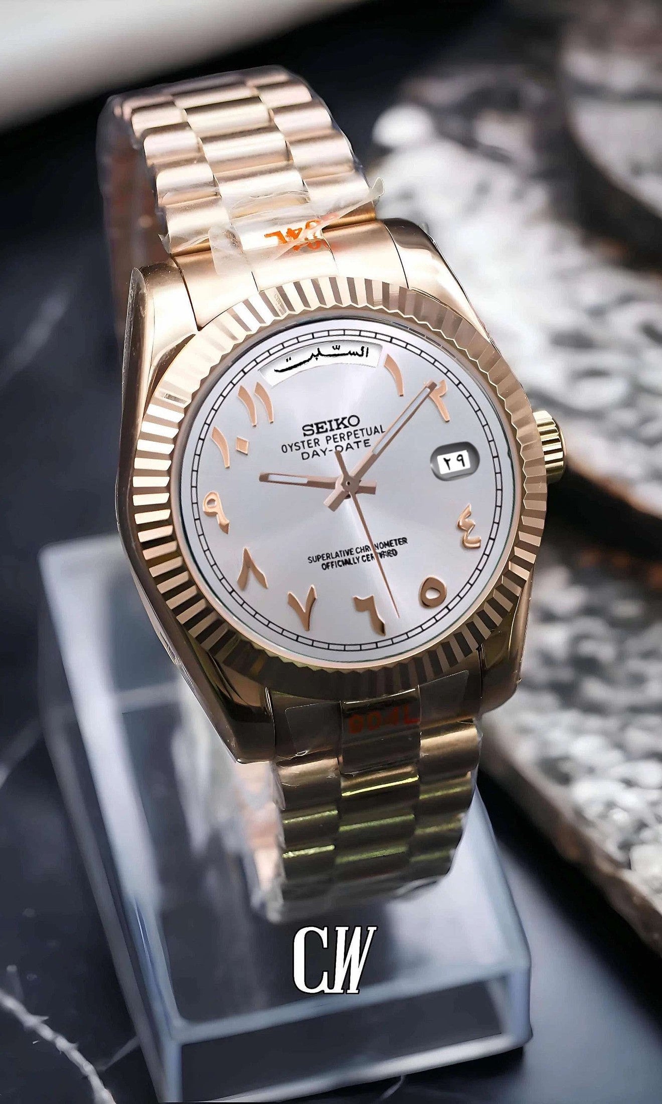 Daydate mod white rose gold arabic automatic watch-Circa Watch Labs