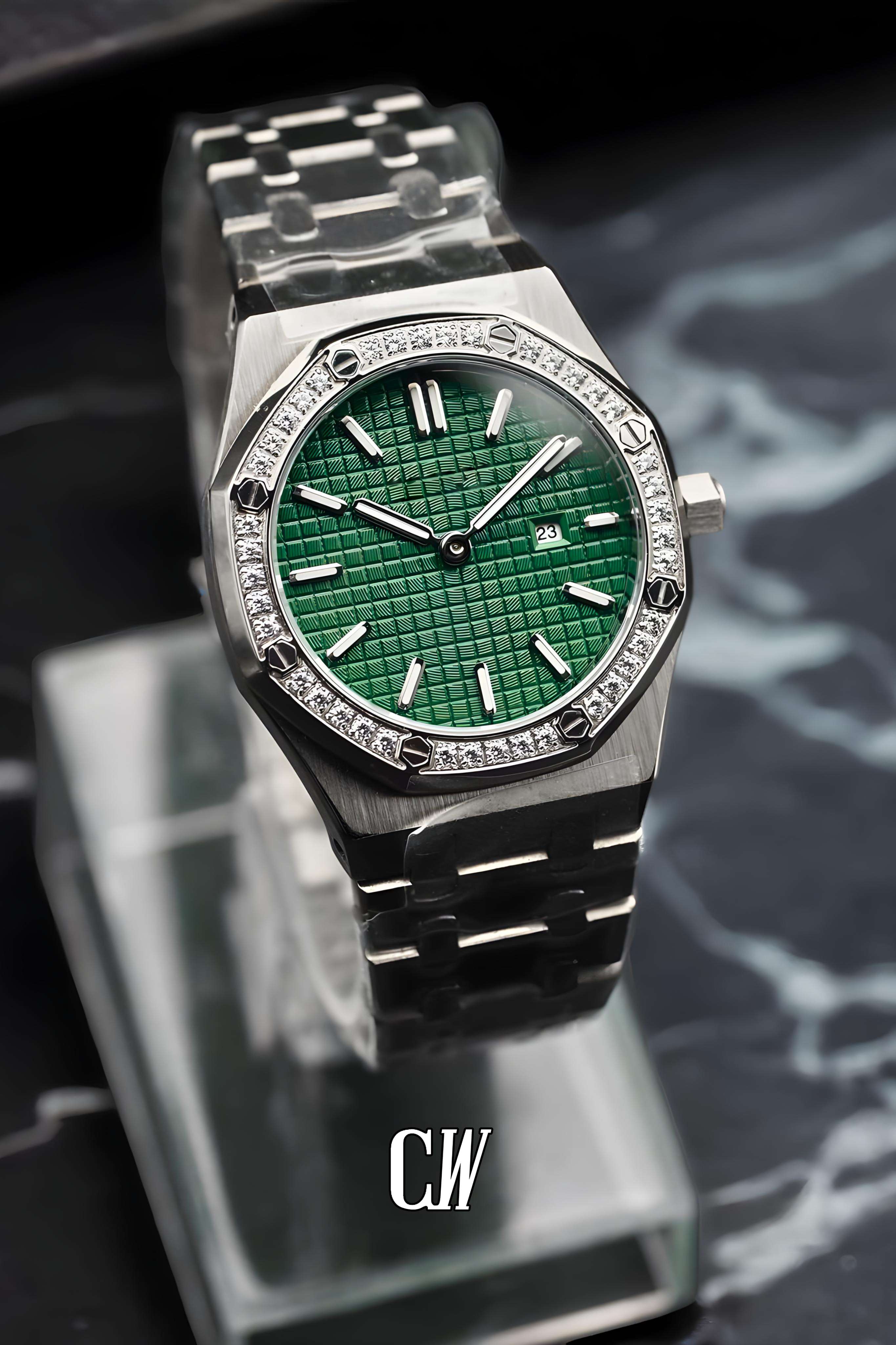 Ladies mod Royal Seikoak watch iced 'green'