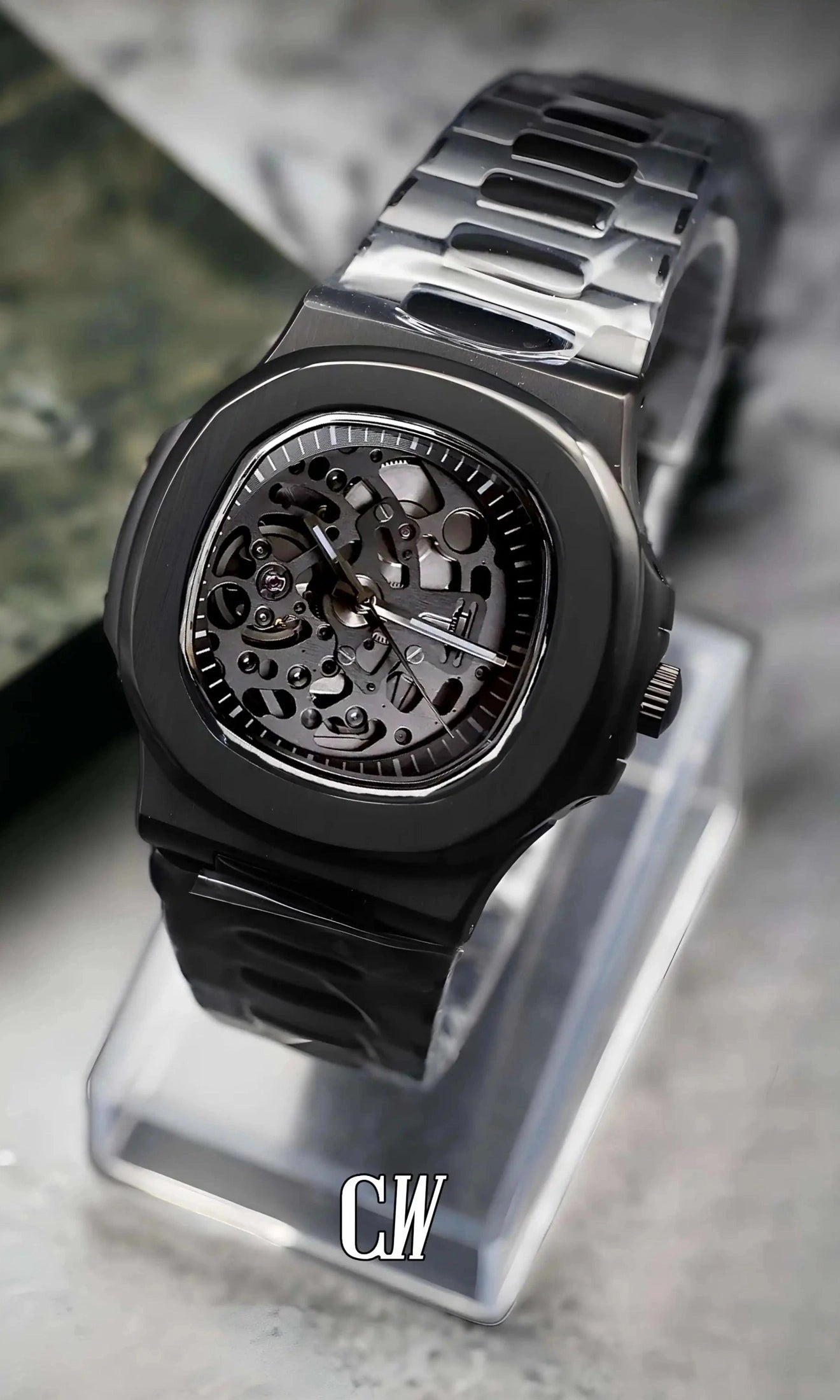 Nautiko mod skeleton watch triple black-Circa Watch Labs