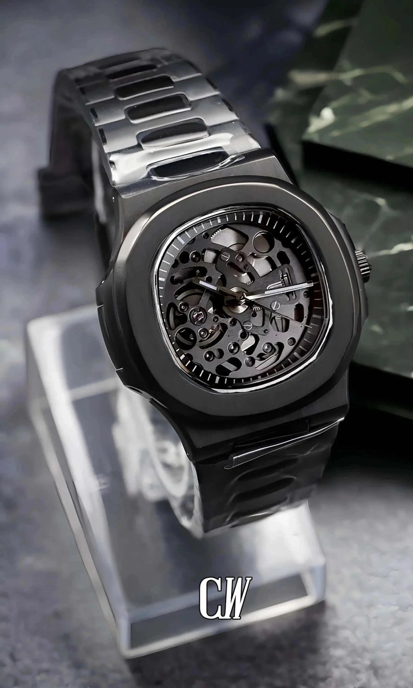 Nautiko mod skeleton watch triple black-Circa Watch Labs