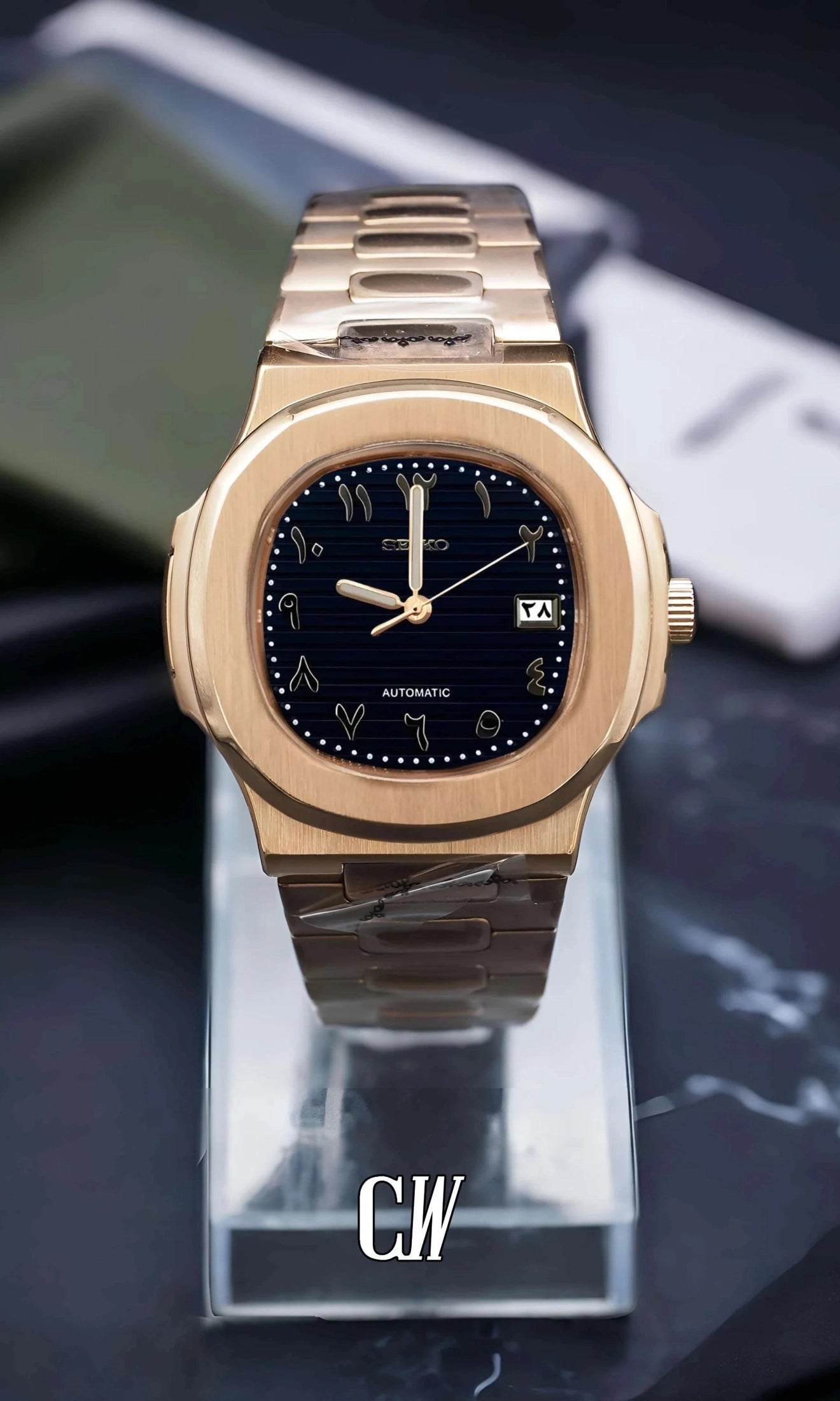 Nautiko mod watch arabic black rose gold-Circa Watch Labs