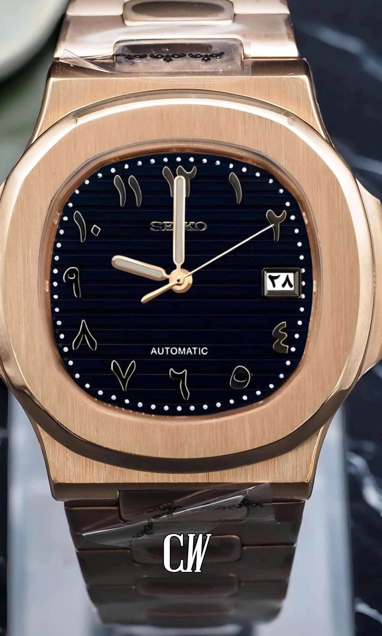 Nautiko mod watch arabic black rose gold-Circa Watch Labs