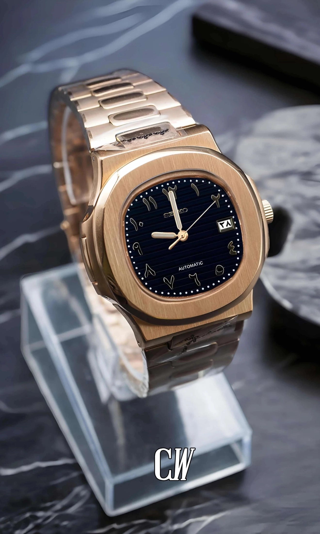 Nautiko mod watch arabic black rose gold-Circa Watch Labs