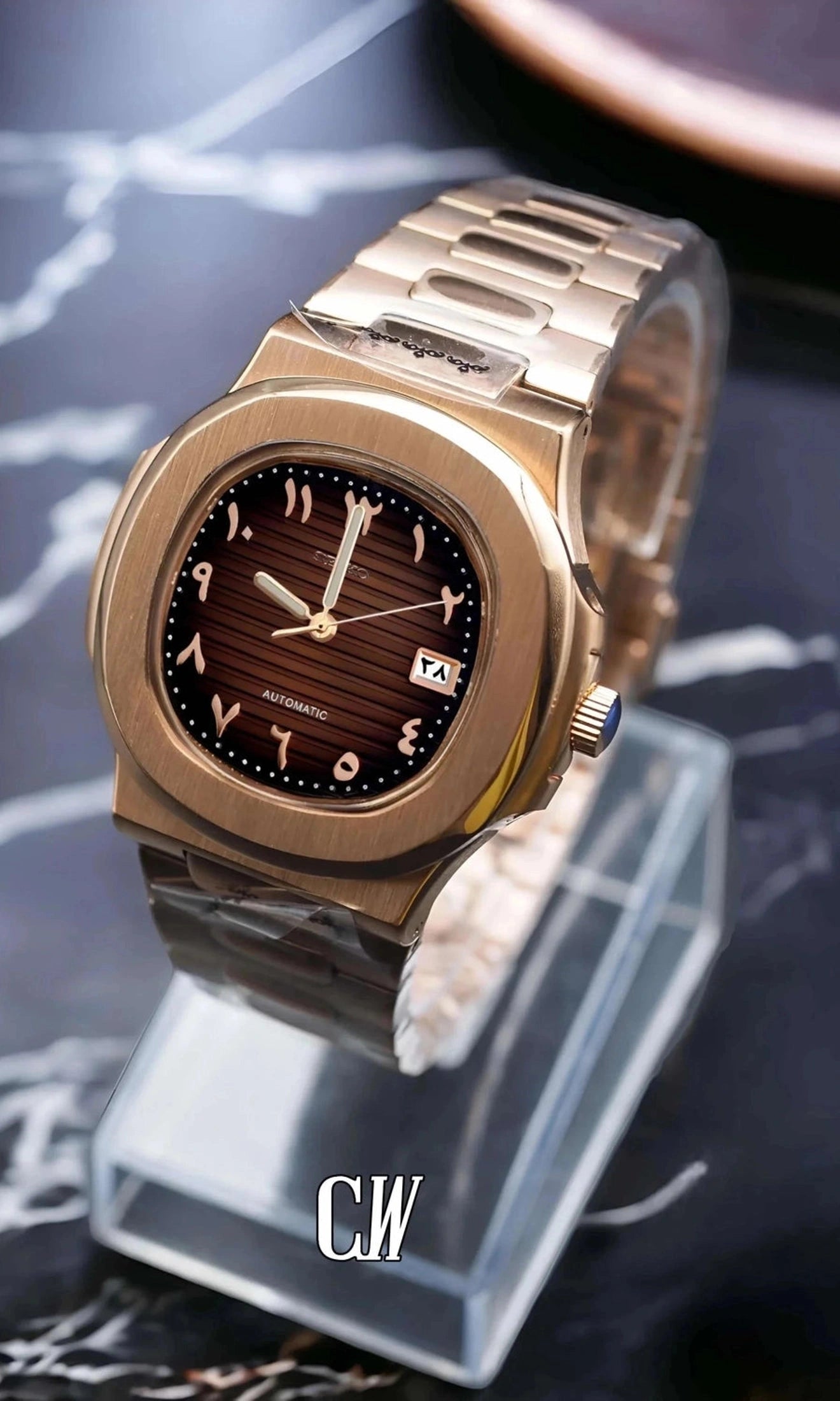 Nautiko mod watch arabic brown rose gold-Circa Watch Labs