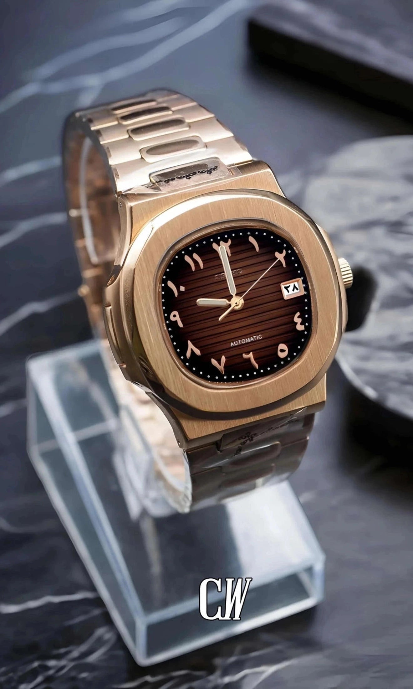 Nautiko mod watch arabic brown rose gold-Circa Watch Labs