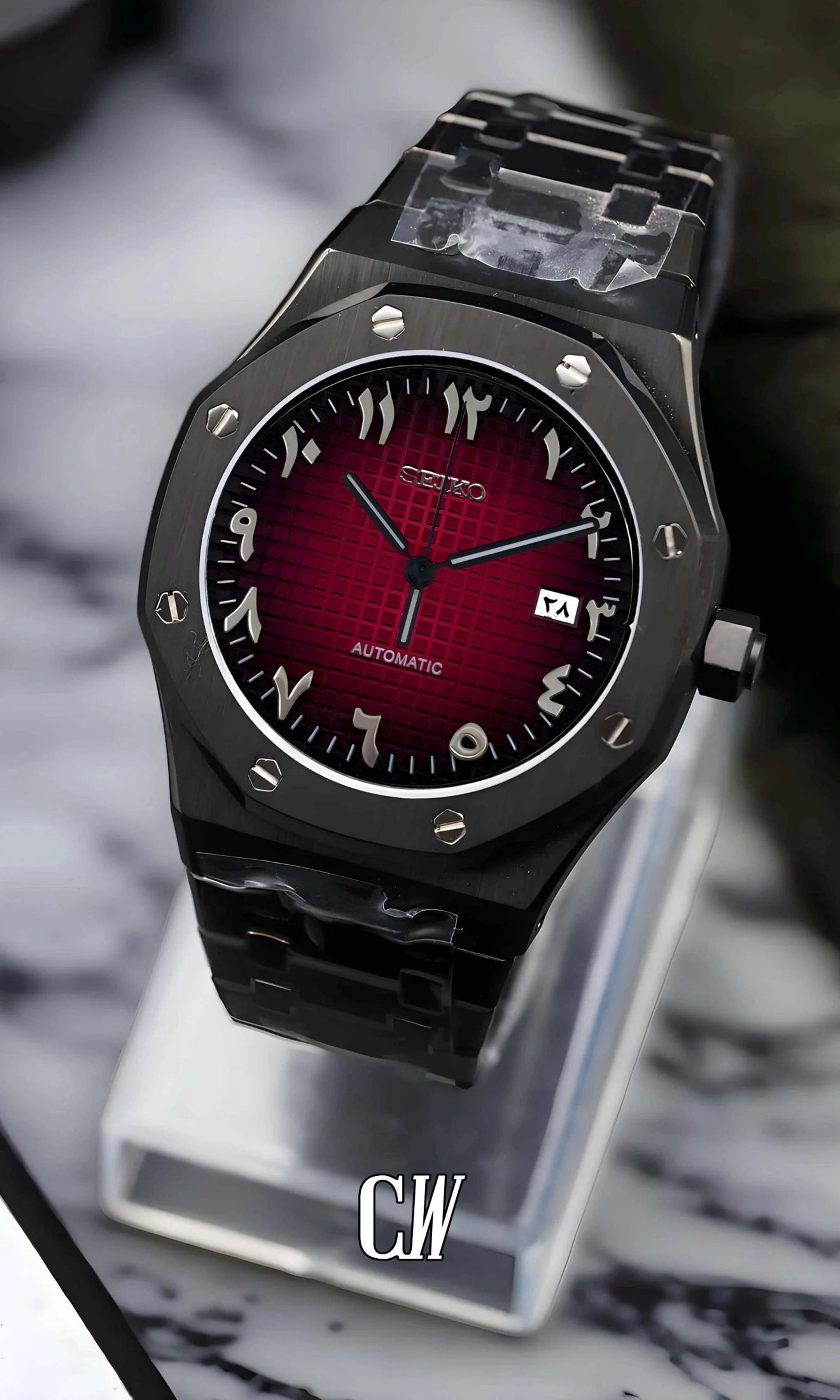 Oak mod automatic watch 'red black' arabic-Circa Watch Labs