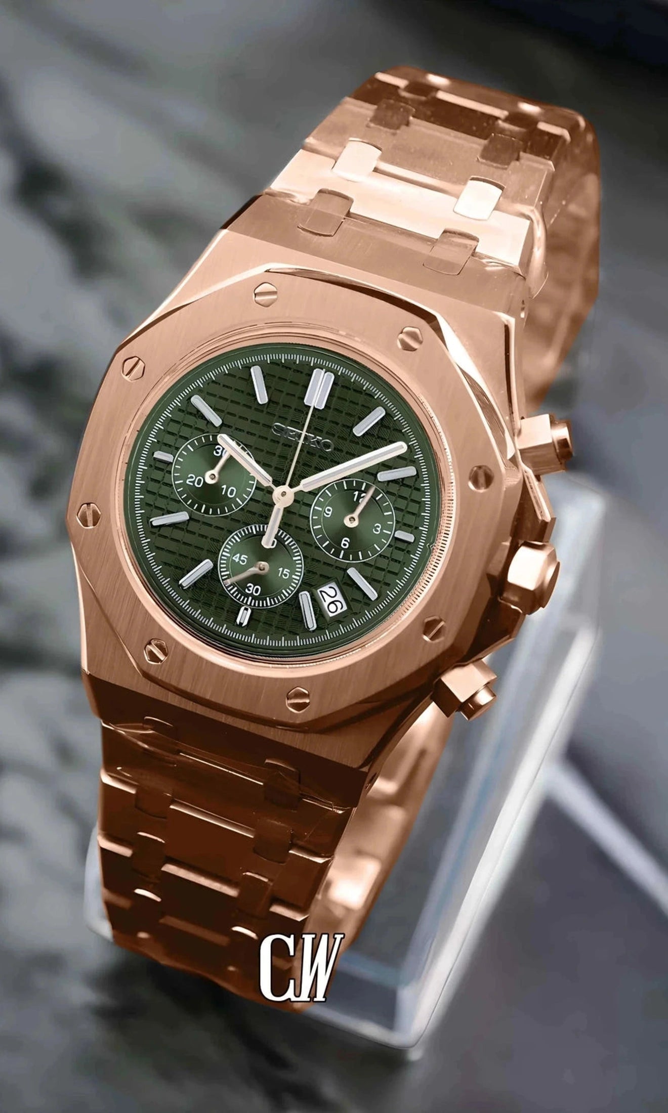 Oak mod chronograph rose gold olive green watch-Circa Watch Labs