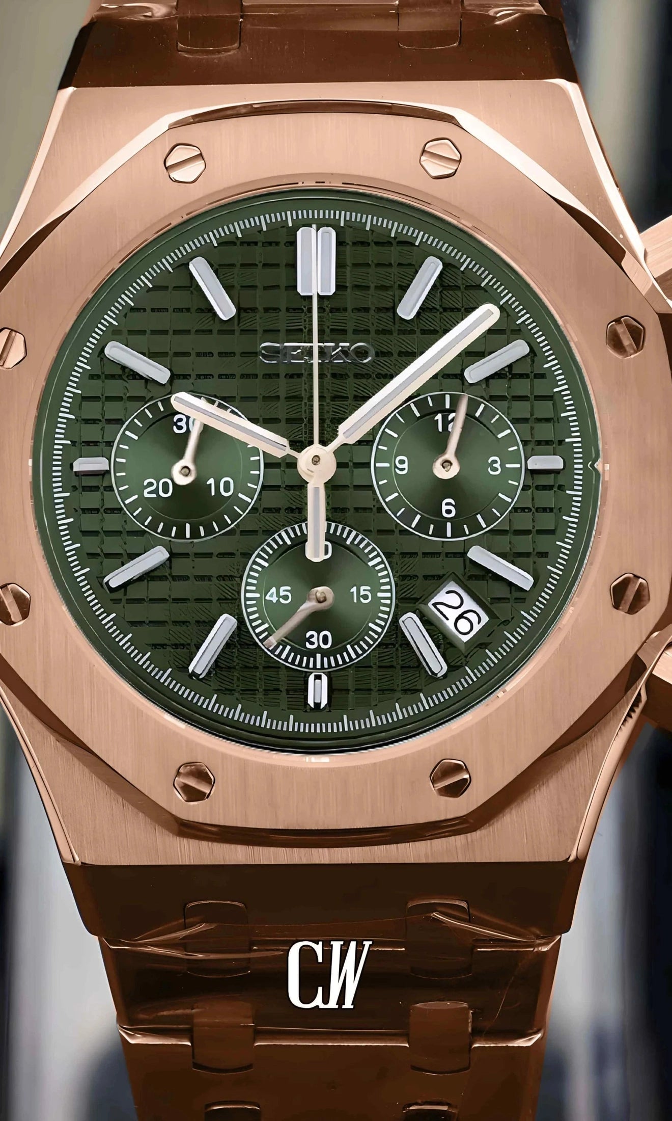 Oak mod chronograph rose gold olive green watch-Circa Watch Labs