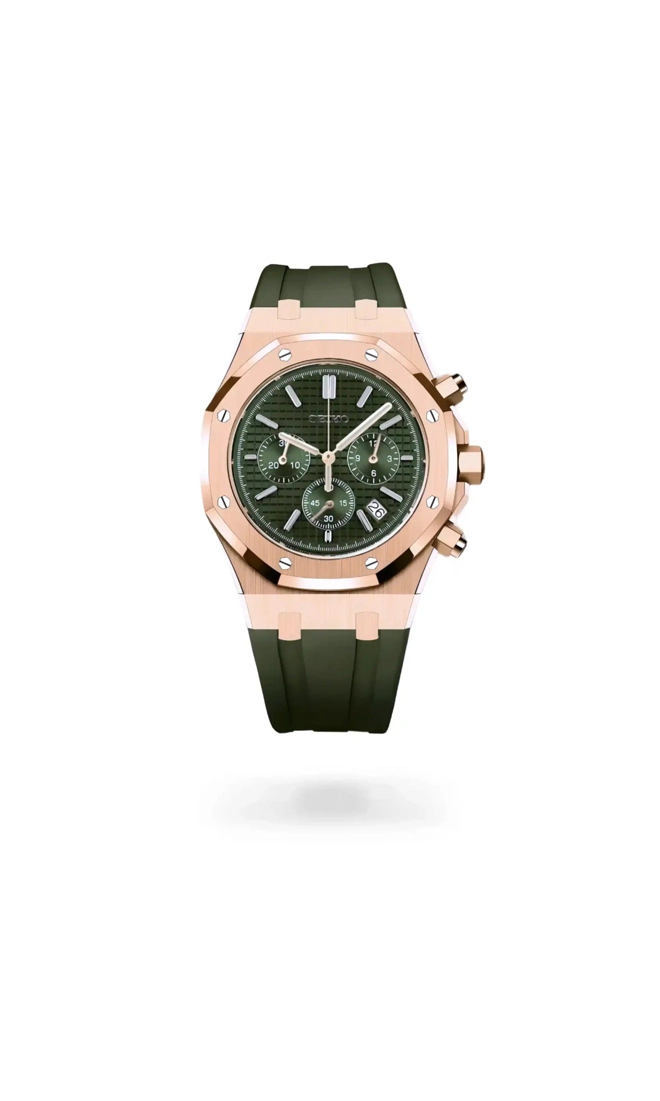 Oak mod chronograph rose gold olive green watch-Circa Watch Labs