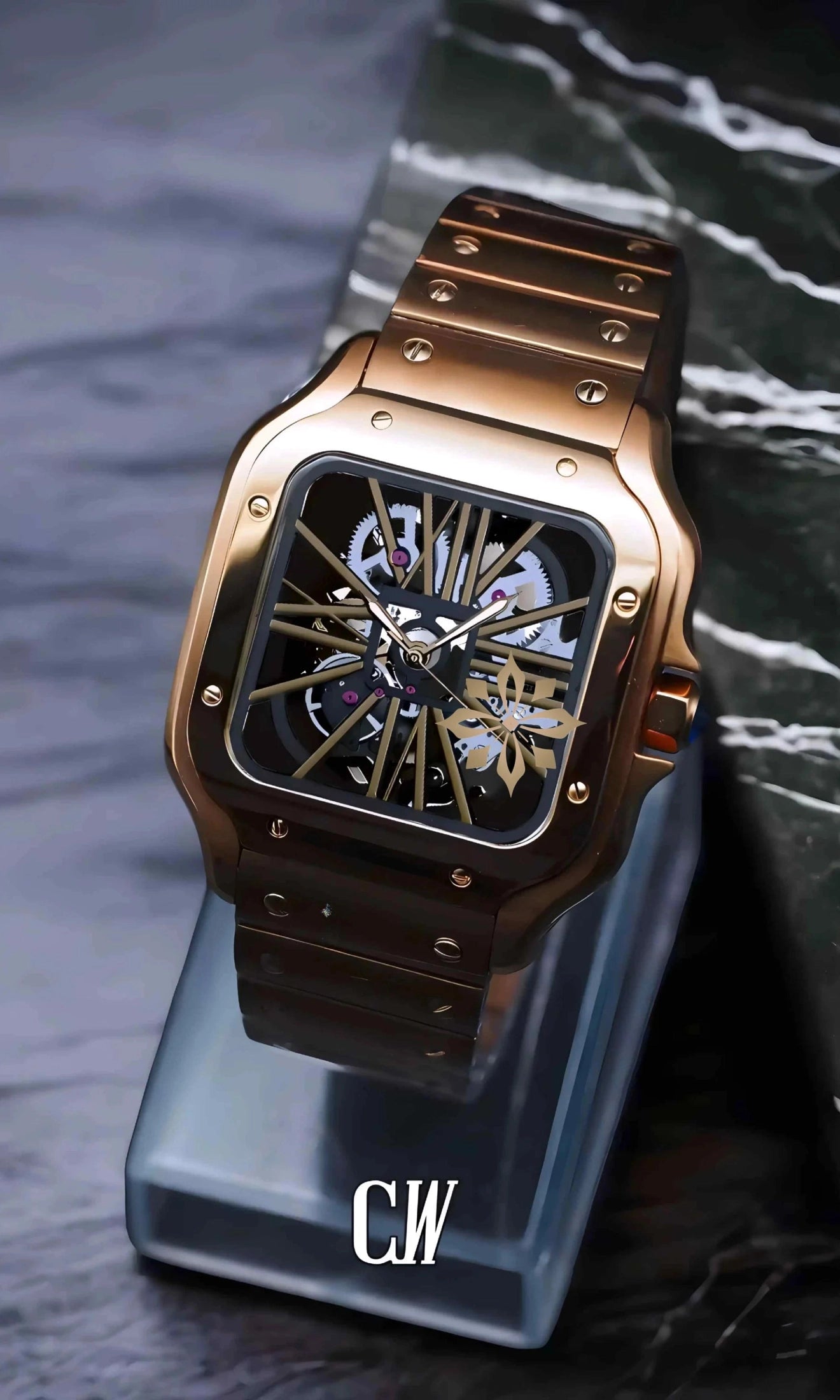 Santo Mod Santos style skeleton watch rose gold-Circa Watch Labs