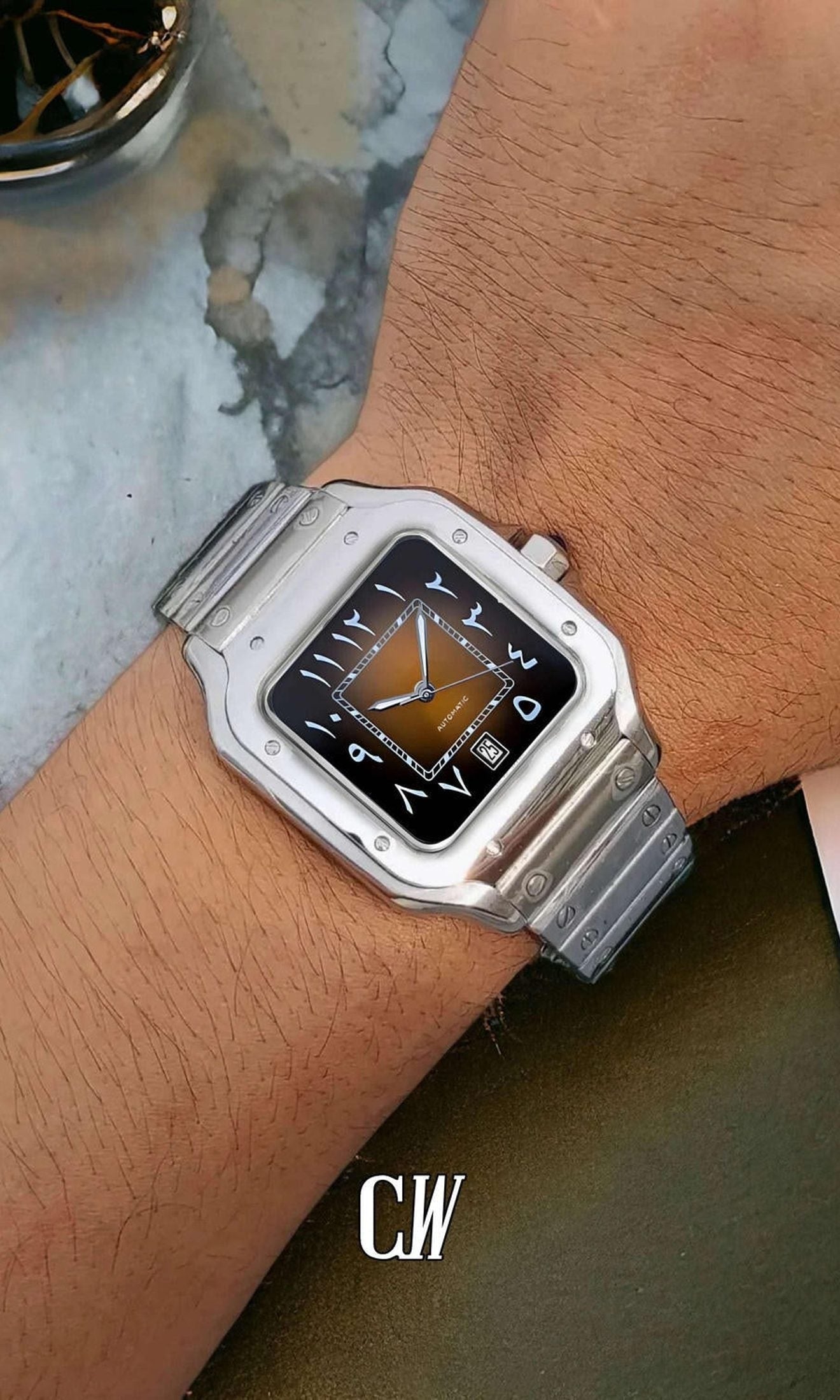 Santo Mod Santos style watch arabic brown-Circa Watch Labs