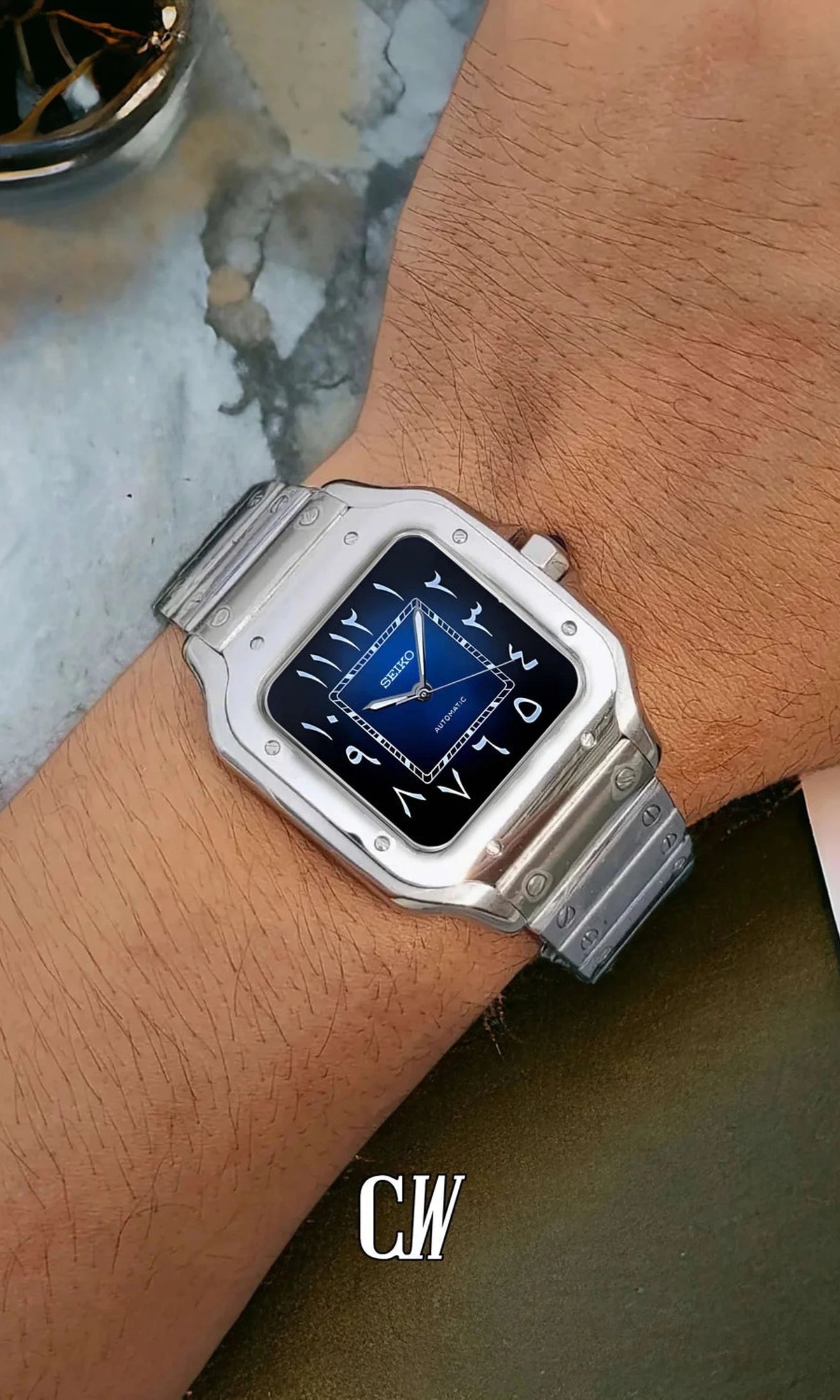 Santo Mod Santos style watch blue arabic-Circa Watch Labs