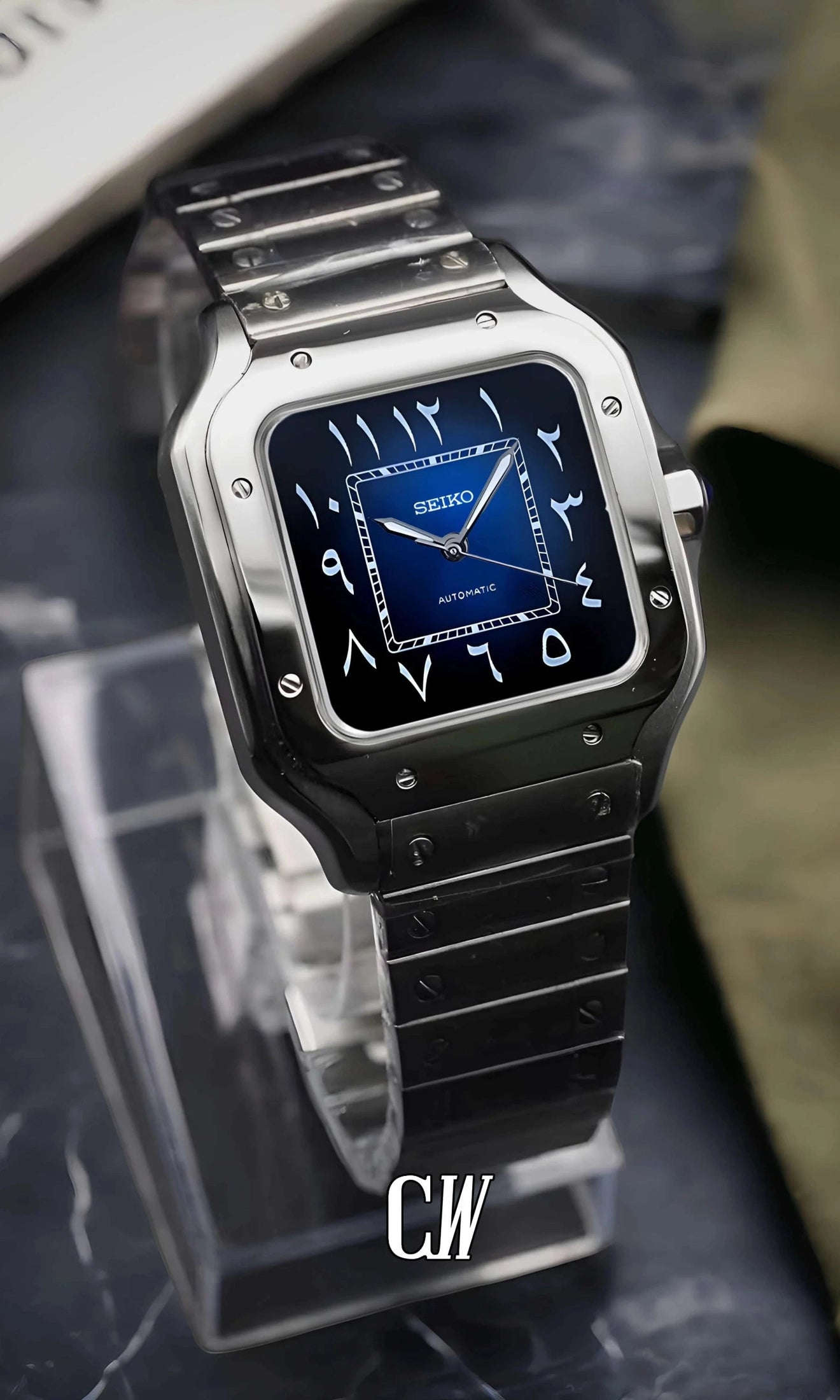 Santo Mod Santos style watch blue arabic-Circa Watch Labs