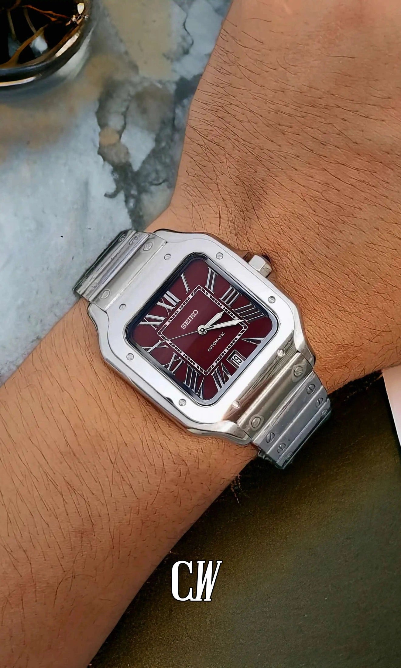 Santo Mod Santos style watch burgundy-Circa Watch Labs