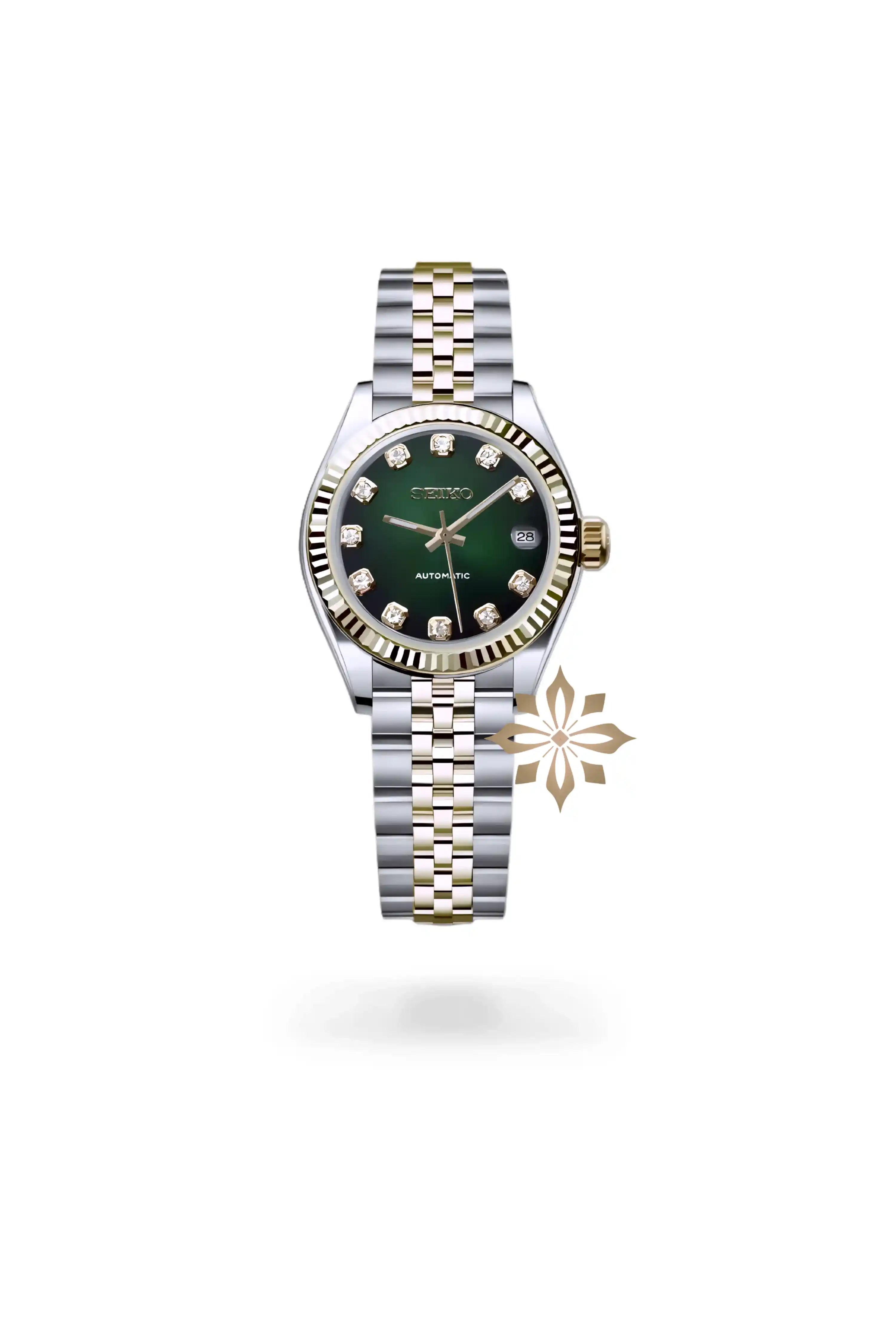 Ladies Seikojust mod watch 26mm two tone green - Circa Watch Labs