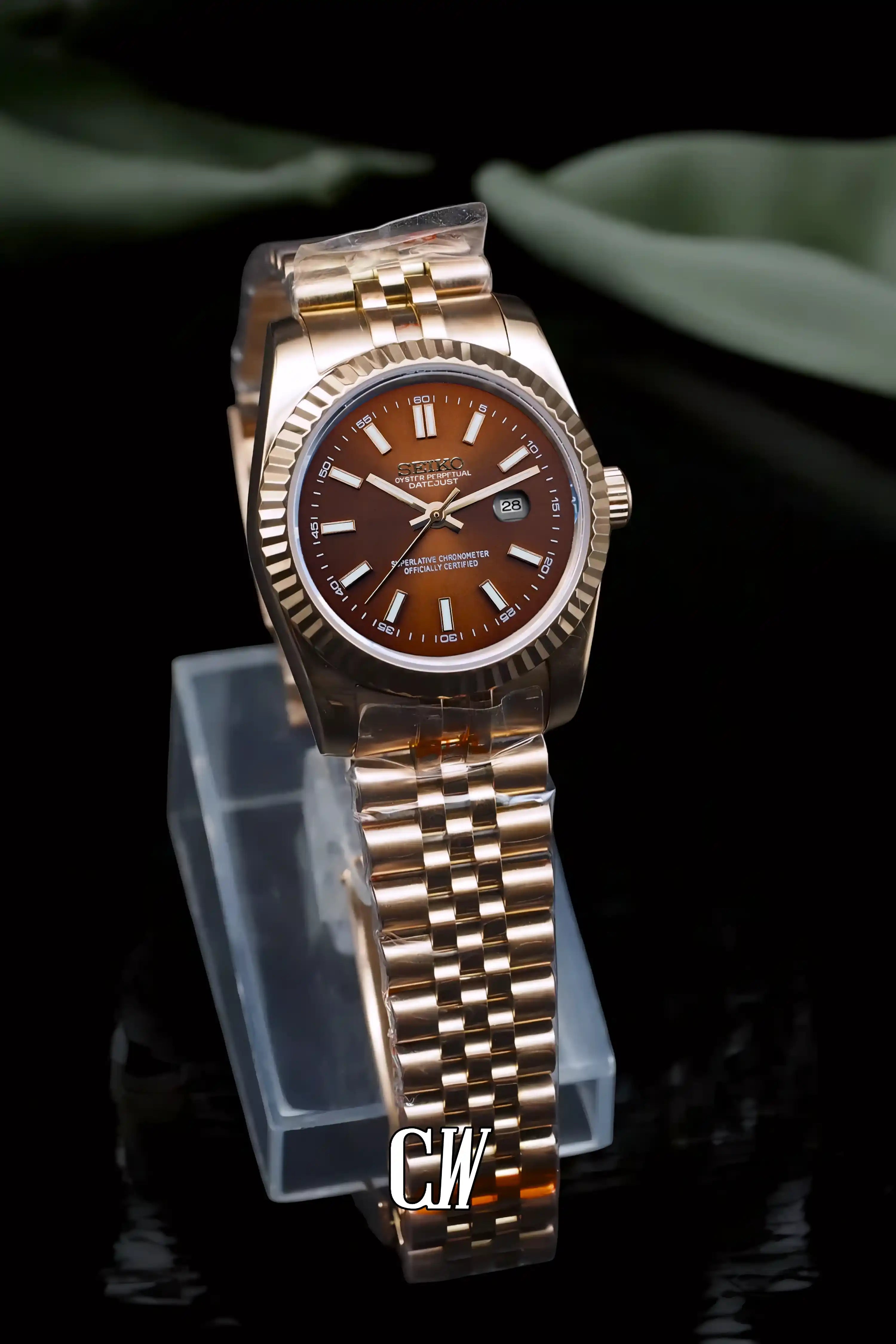 seiko mod Ladies Seikojust mod watch 31mm rose gold brown