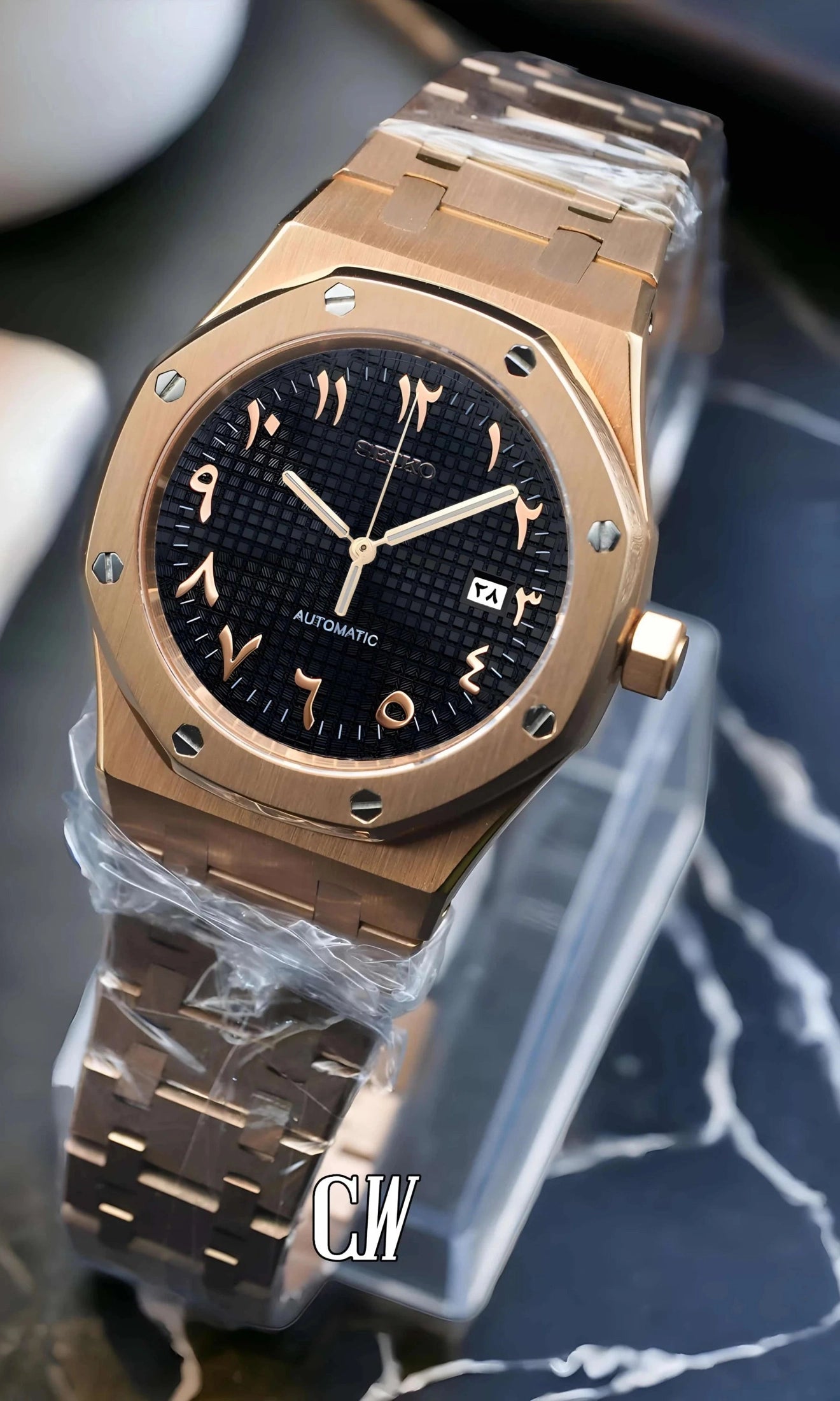 Mod Royal Seikoak automatic watch 'black rose gold' arabic - Circa Watch Labs