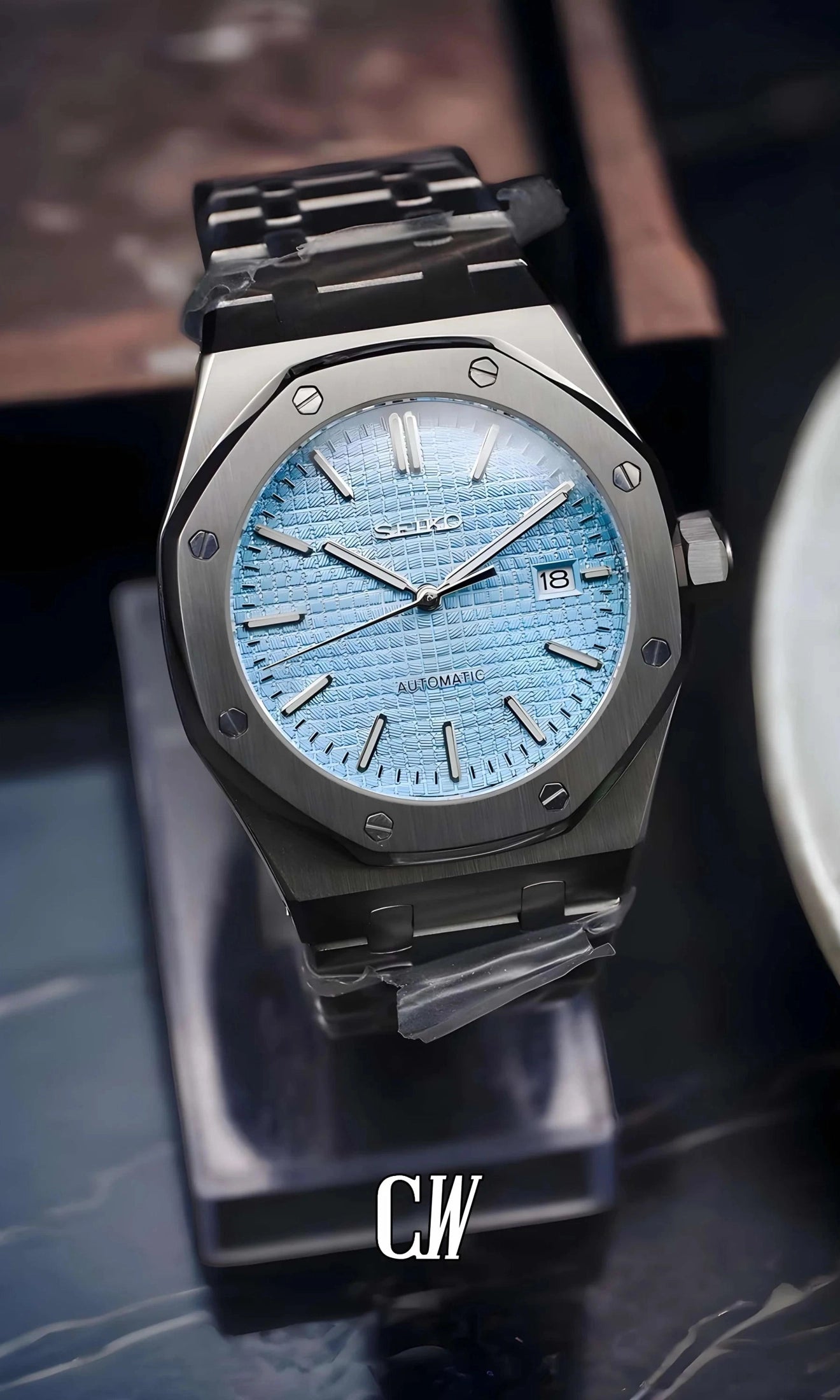 Mod Royal Seikoak automatic watch 'ice blue' - Circa Watch Labs
