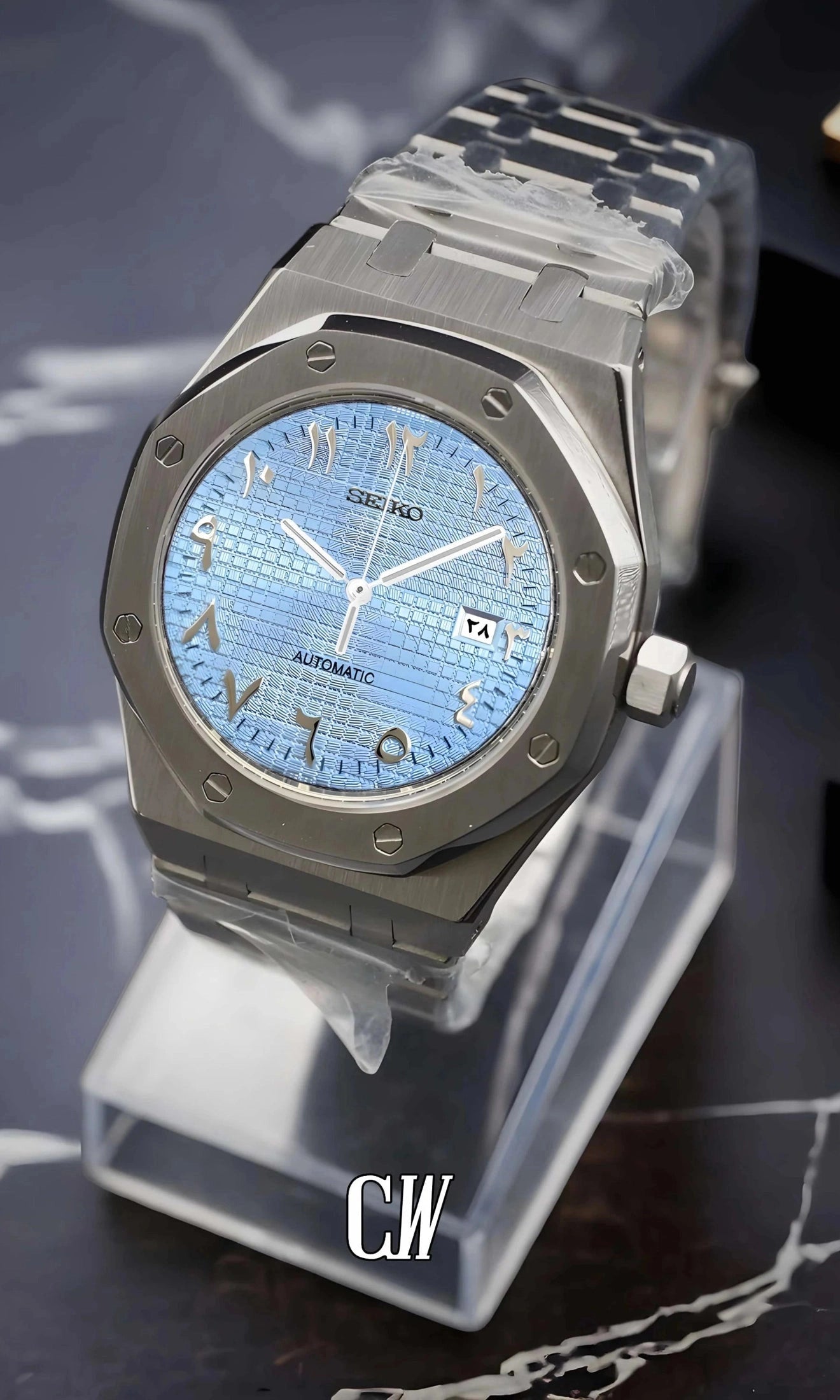 Mod Royal Seikoak automatic watch 'ice blue' arabic - Circa Watch Labs