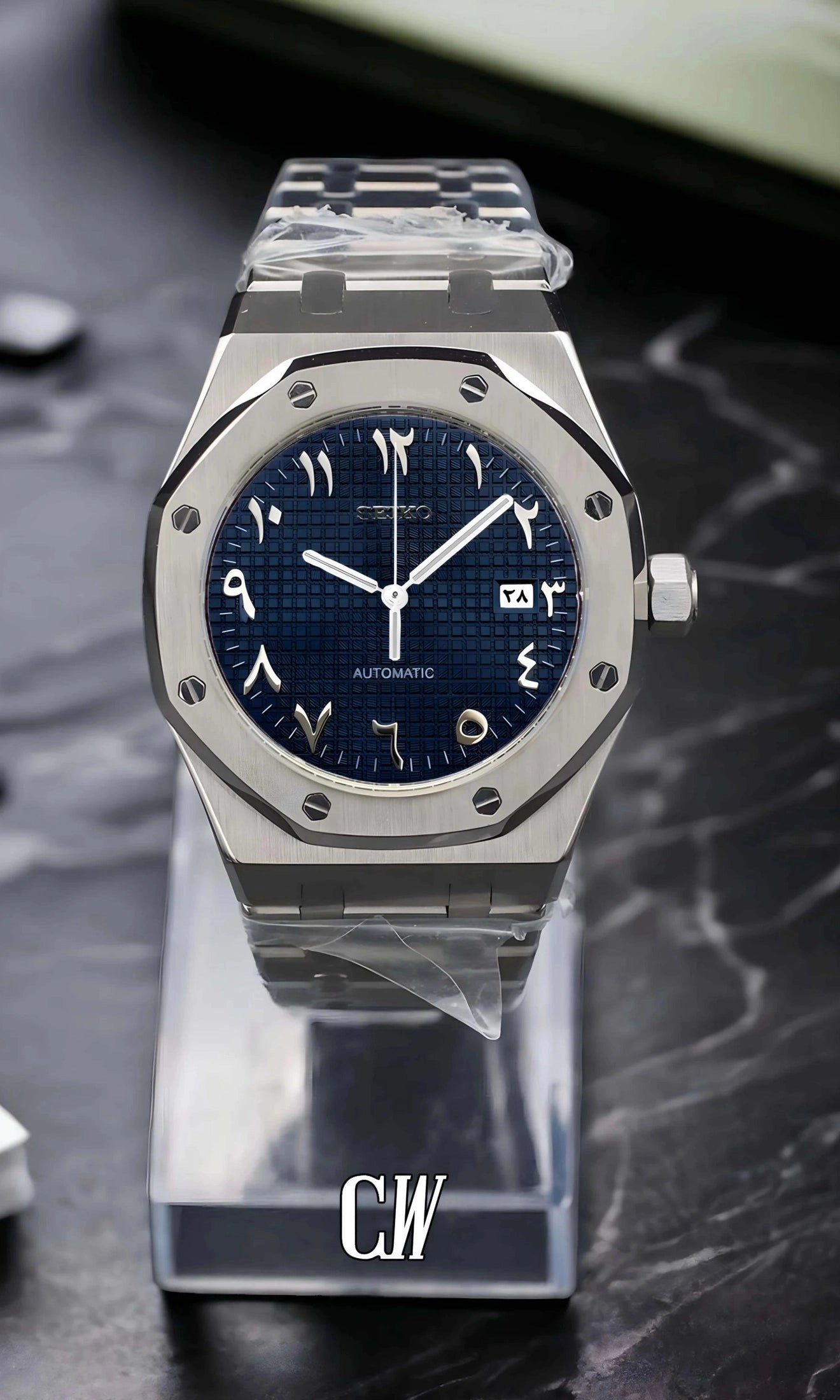 Mod Royal Seikoak automatic watch 'navy blue' arabic - Circa Watch Labs