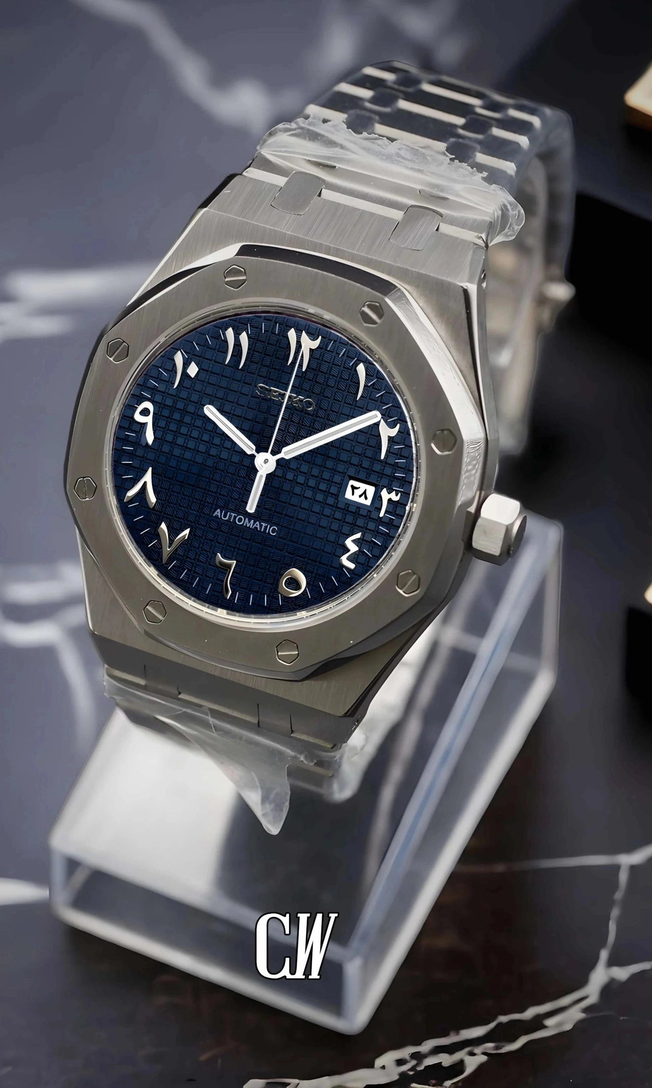 Mod Royal Seikoak automatic watch 'navy blue' arabic - Circa Watch Labs